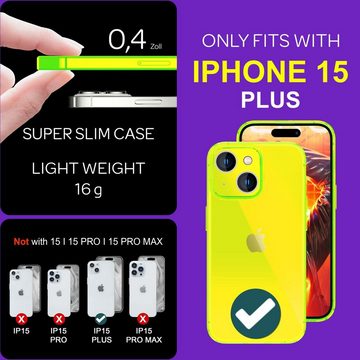 Nalia Smartphone-Hülle Apple iPhone 15 Plus, Klare Neon Silikon Hülle / Bunt / Durchsichtig Transparent / Slim Case