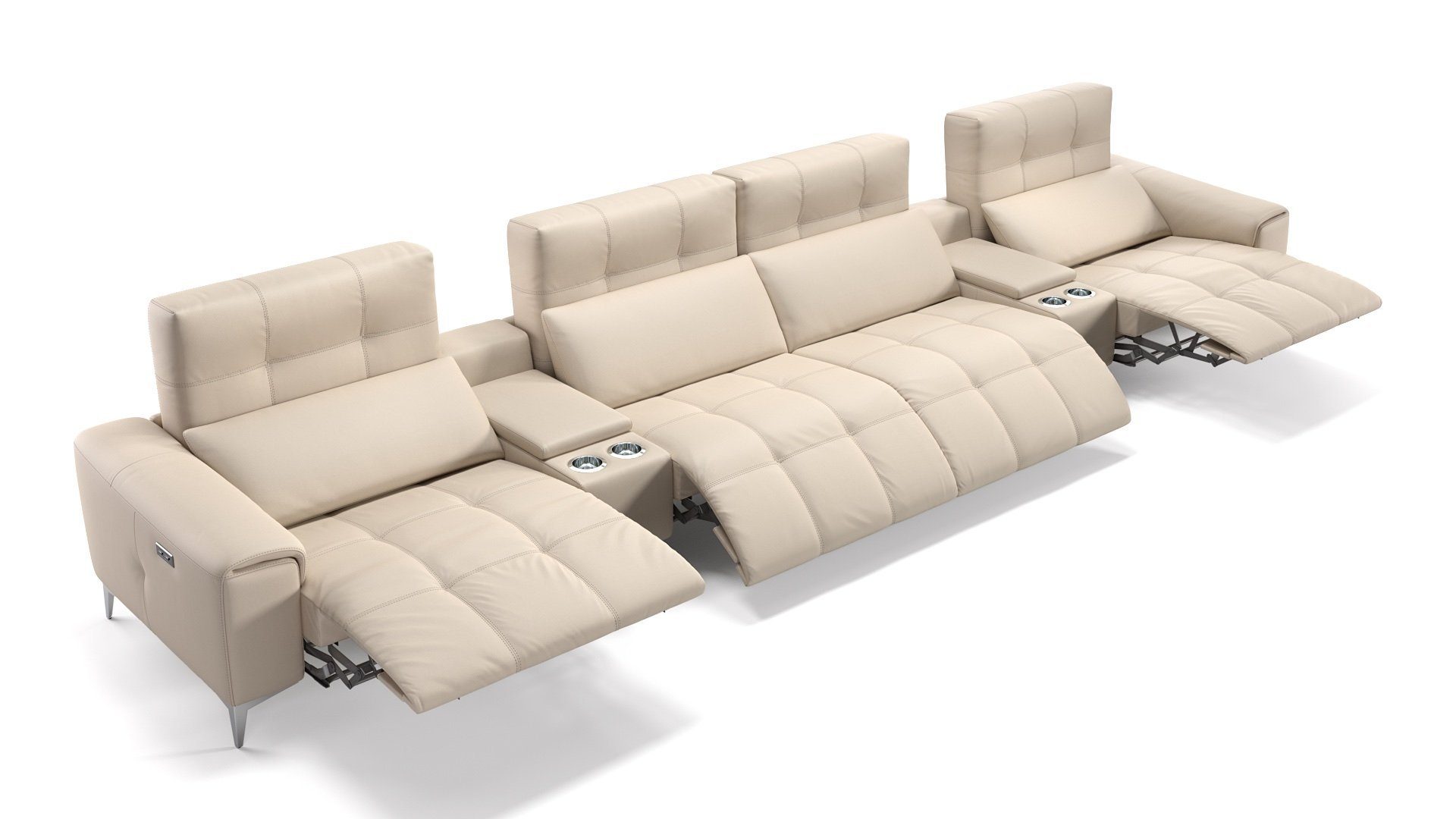 S: Sofa x in Creme Sofanella 100 cm Sofanella 4-Sitzer SALENTO Kinosofa Leder - 374
