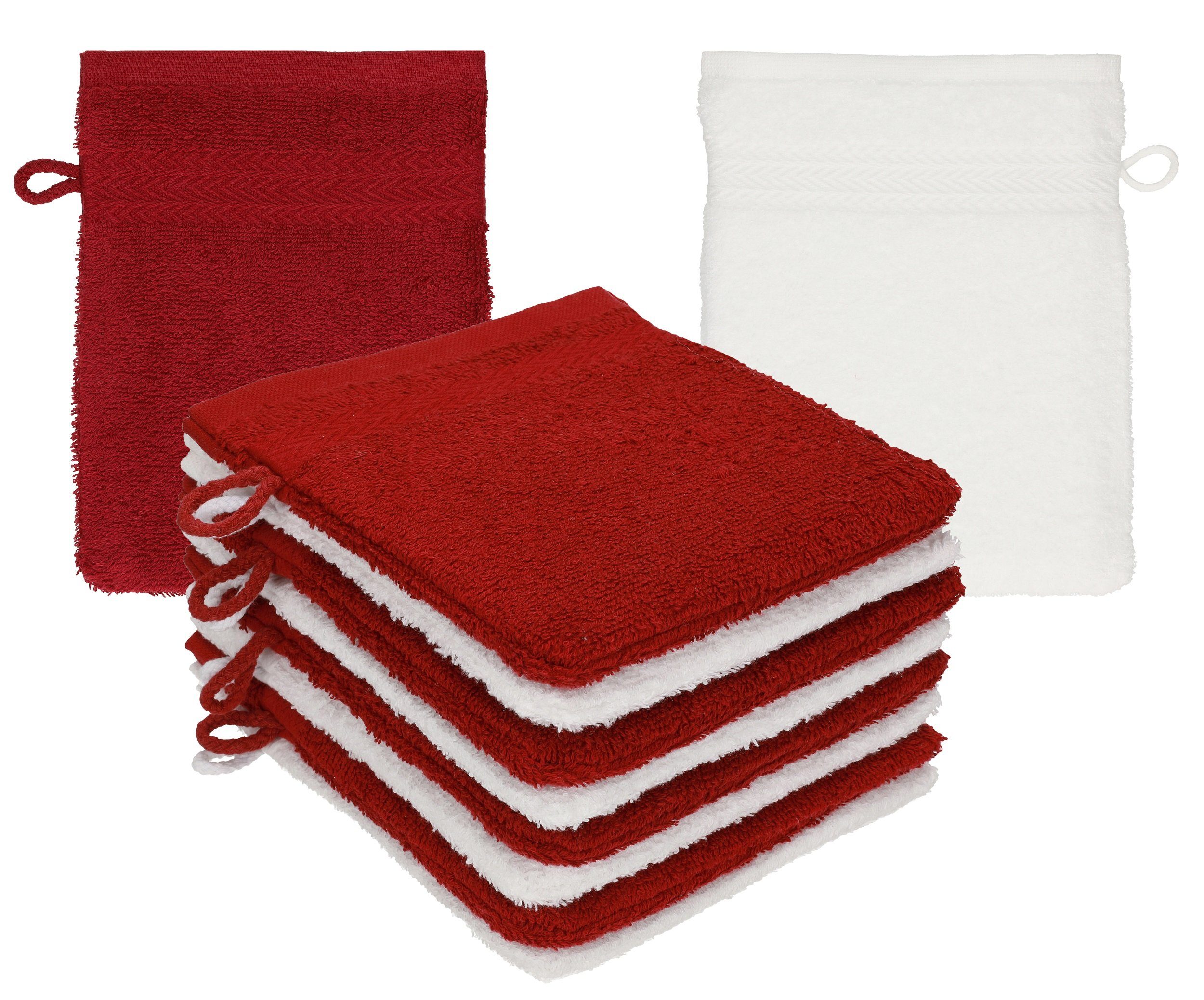 Betz Waschhandschuh 10 Stück Waschhandschuhe Premium 100% Baumwolle Waschlappen Set 16x21 cm Farbe rubinrot - weiß