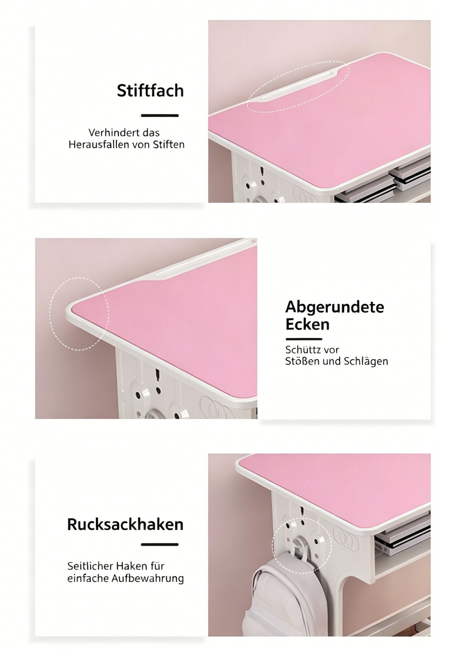BBG Kinderschreibtisch Höhenverstellbares Kinder Schreibtisch Set mit Stuhl (Ergonomischer Lerntisch 60x40 cm, 4-Stufen Höhenverstellung, Ein Tisch, ein Stuhl), – Bild 5 von 5