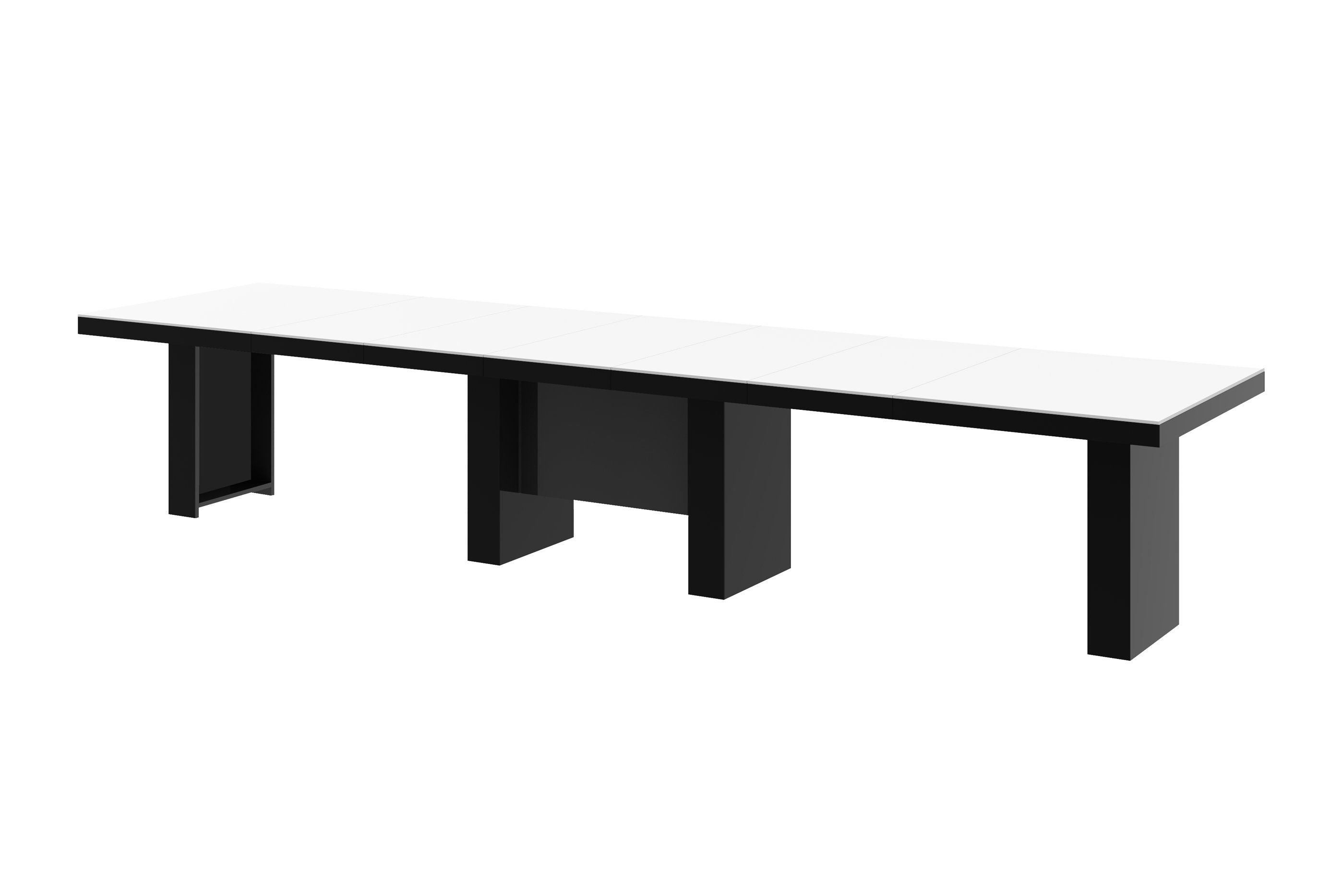 designimpex Esstisch Konferenztisch Tisch 160-400cm HLA-111 Weiß XXL Schwarz Hochglanz Hochglanz ausziehbar Hochglanz Design 