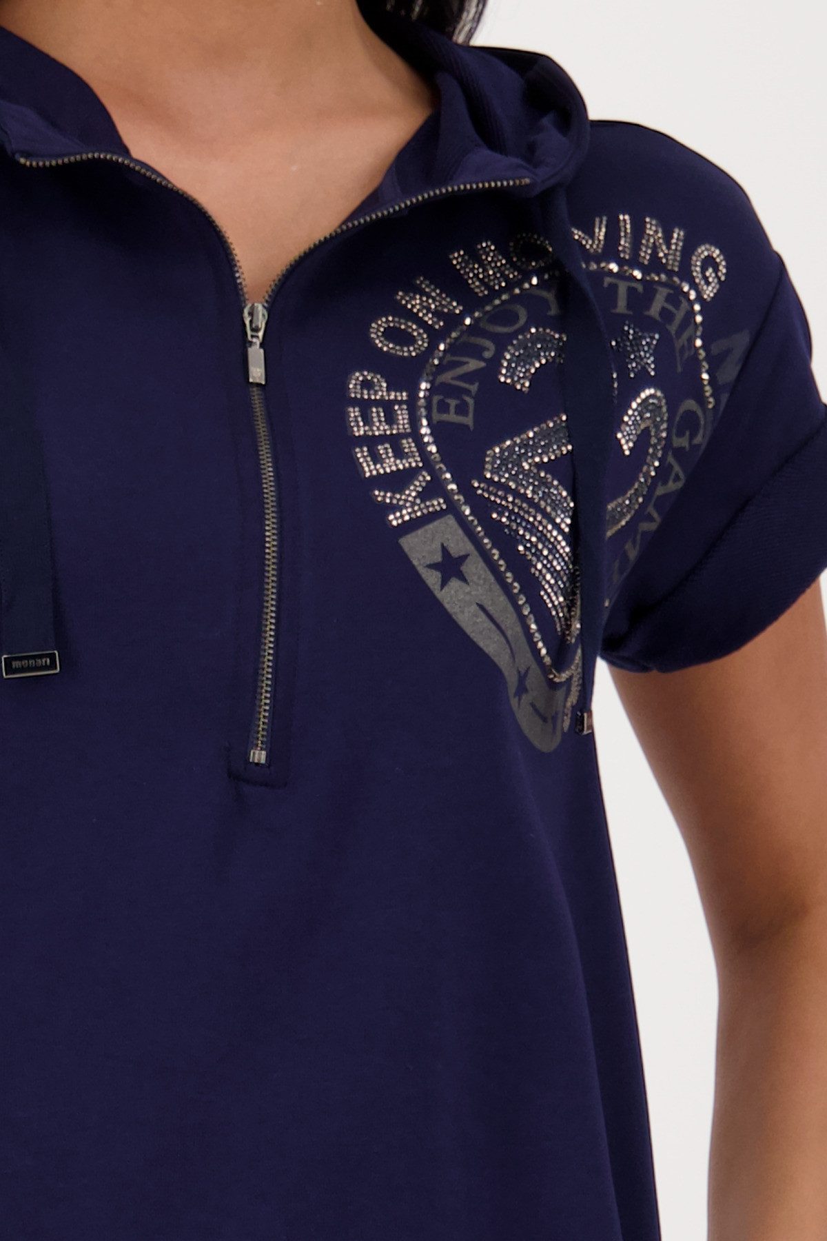 Monari Shirtkleid mit Folienglanzdruck und Glitzernieten günstig online kaufen