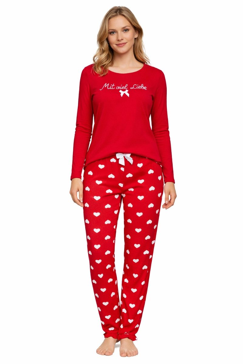 Louis & Louisa Schlafanzug Pyjama Damen - MIT VIEL LIEBE - rot