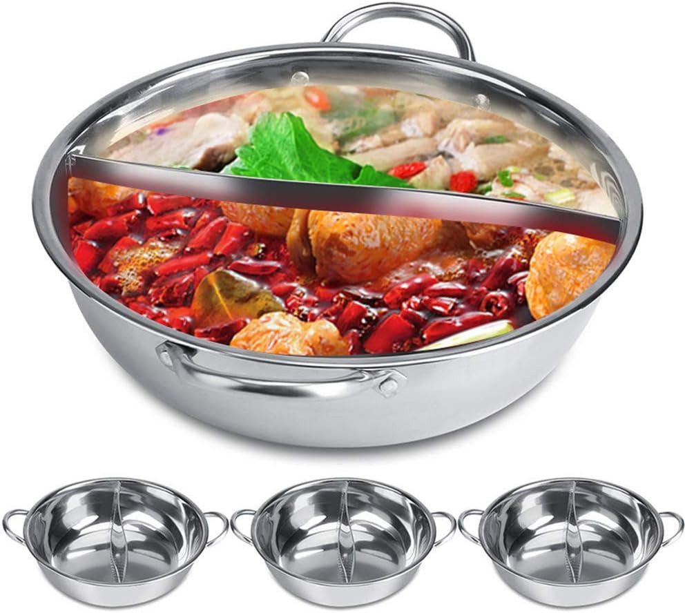 FELIXLEO Elektrische Grillpfanne Hot Pot Topf Edelstahl 32cm Doppelseitig mit Trennwand