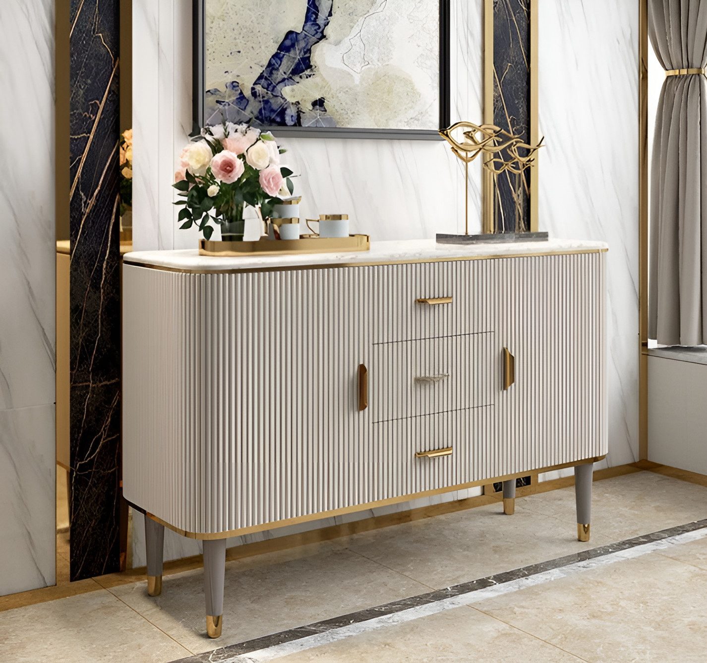 JVmoebel Kombikommode Design Мебель Luxus Sideboard Wohnzimmer Moderne Grau Holz Neu (1 St., Sideboard), Made in Europa