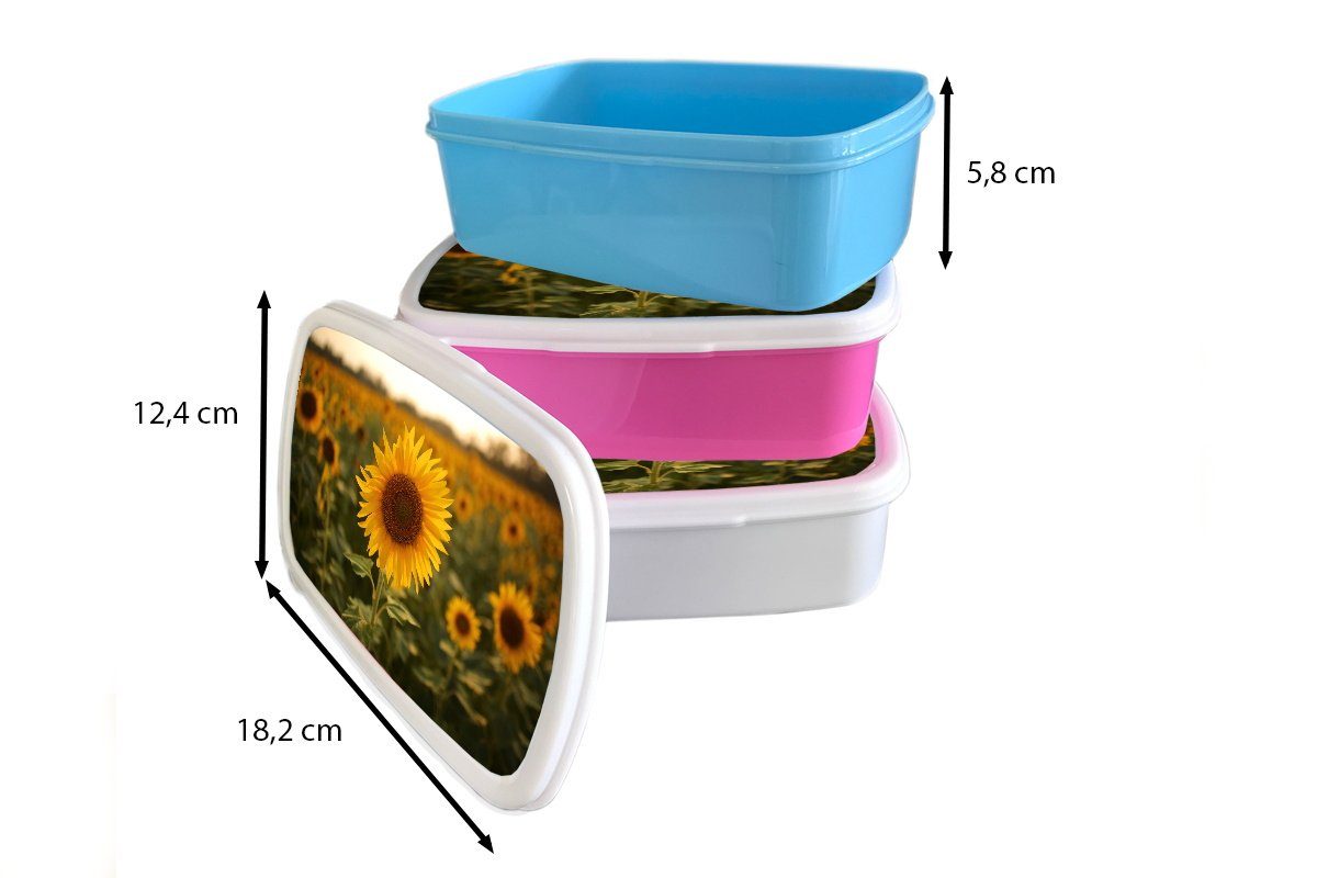 MuchoWow Lunchbox - Kinder, Bangladesch, für Erwachsene, - Sonnenblume Landschaft Mädchen, Kunststoff rosa (2-tlg), Brotdose Snackbox, Brotbox Kunststoff
