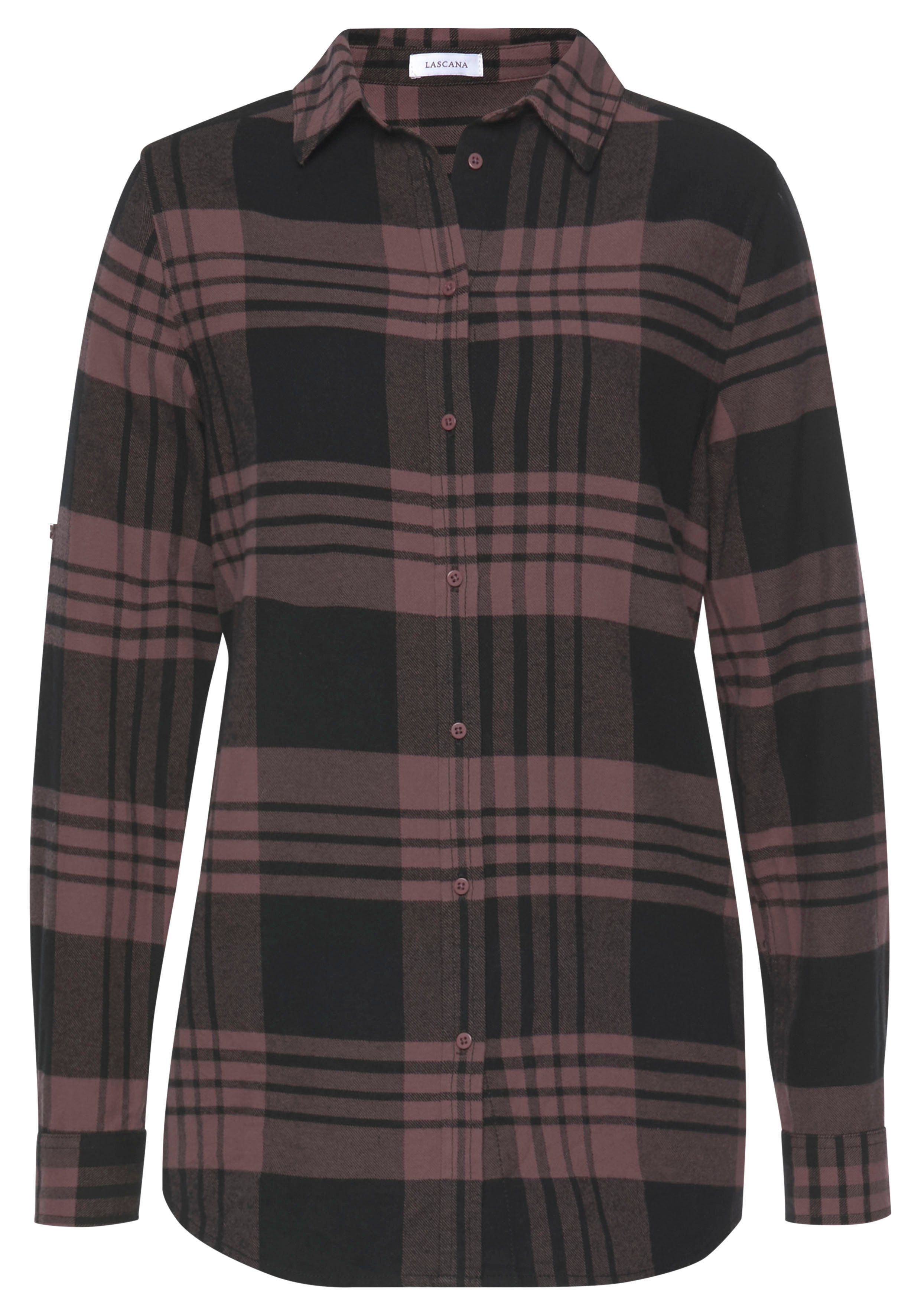 LASCANA Hemdbluse aus weichem Flanell mit Karomuster lässiges Karohemd, Karobluse aus Baumwolle, Westernbluse, Flanellhemd – Bild 2 von 5