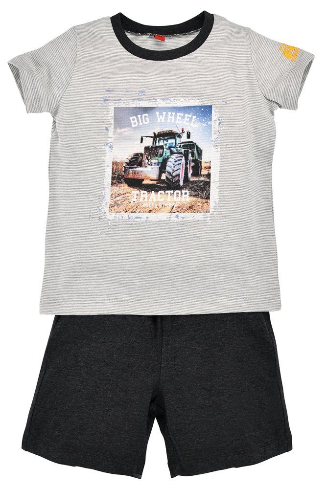 BONDI Shorty Kinder Schlafanzug "Big Wheel" für Jungen 33130, Grau Pyjama Trecker Bauernhof