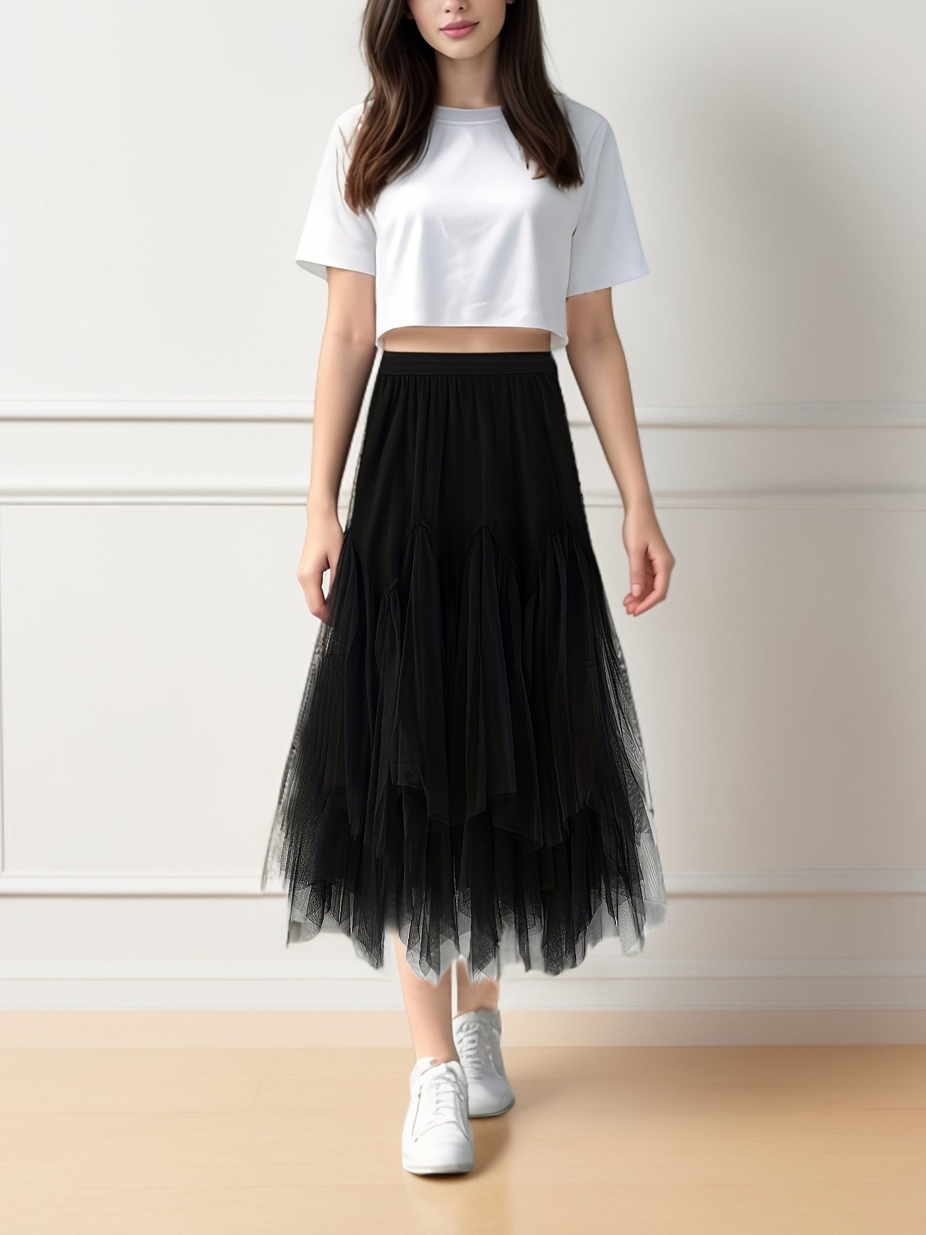 DEBAIJIA Meshrock Damen Röcke Lang Hoch Elastische Taille Elegant Vintage A günstig online kaufen