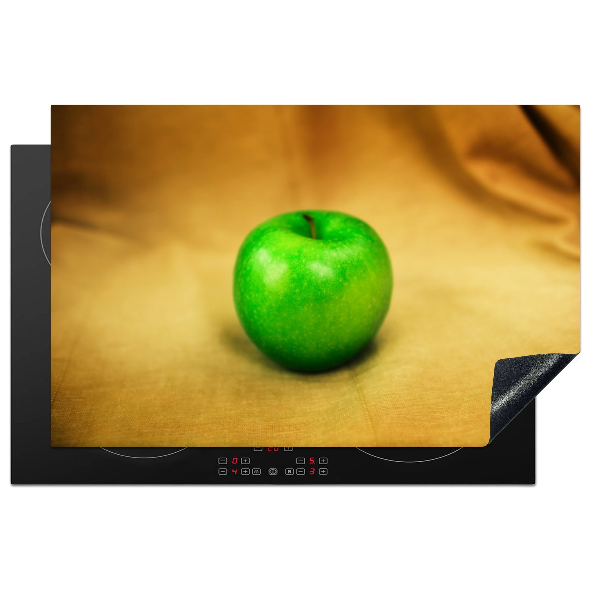 MuchoWow Herdblende-/Abdeckplatte Grüner Apfel auf Baumwolle, Vinyl, (1 tlg), 81x52 cm, Induktionskochfeld Schutz für die küche, Ceranfeldabdeckung