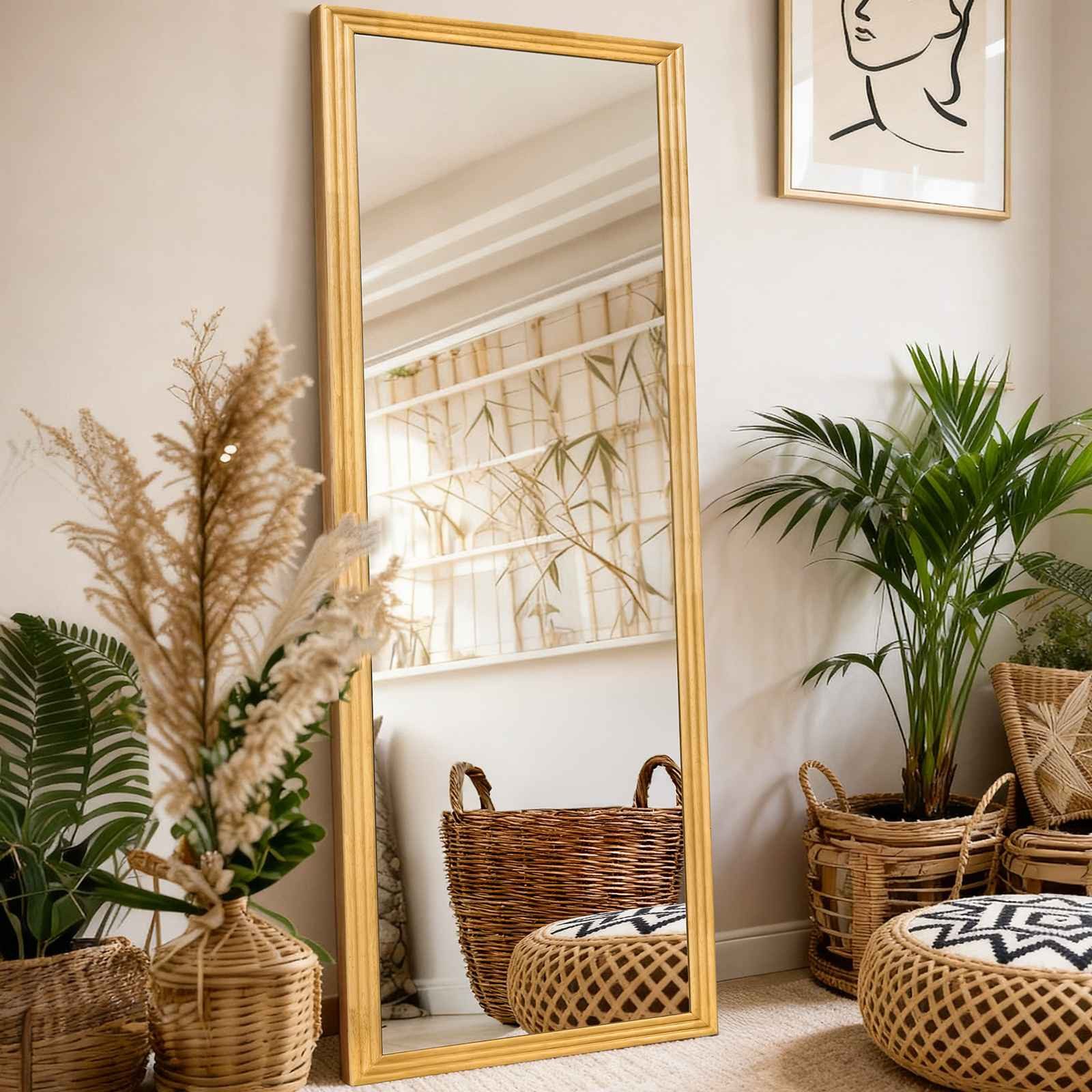 BBWL Ganzkörperspiegel Quadratischer Holzrahmen Ganzkörperspiegel 160x50 cm, Hochwertiges Spiegelglas HD Reflektion Stabile Verpackung Vielseitig
