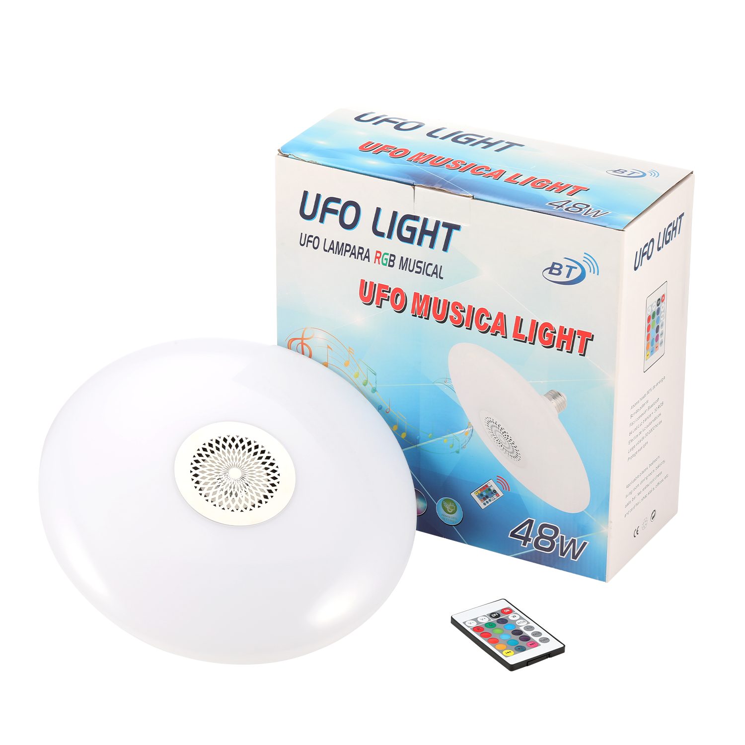 oyajia Deckenleuchte 48W E27 RGB, LED mit LED Lautsprecher, RGB LED Dimmbar fest Deckenlampe Leuchtmittel, für Lampe Weihnachtsdeko integriert, Fernbedienung, Bluetooth mit Party Home Stage