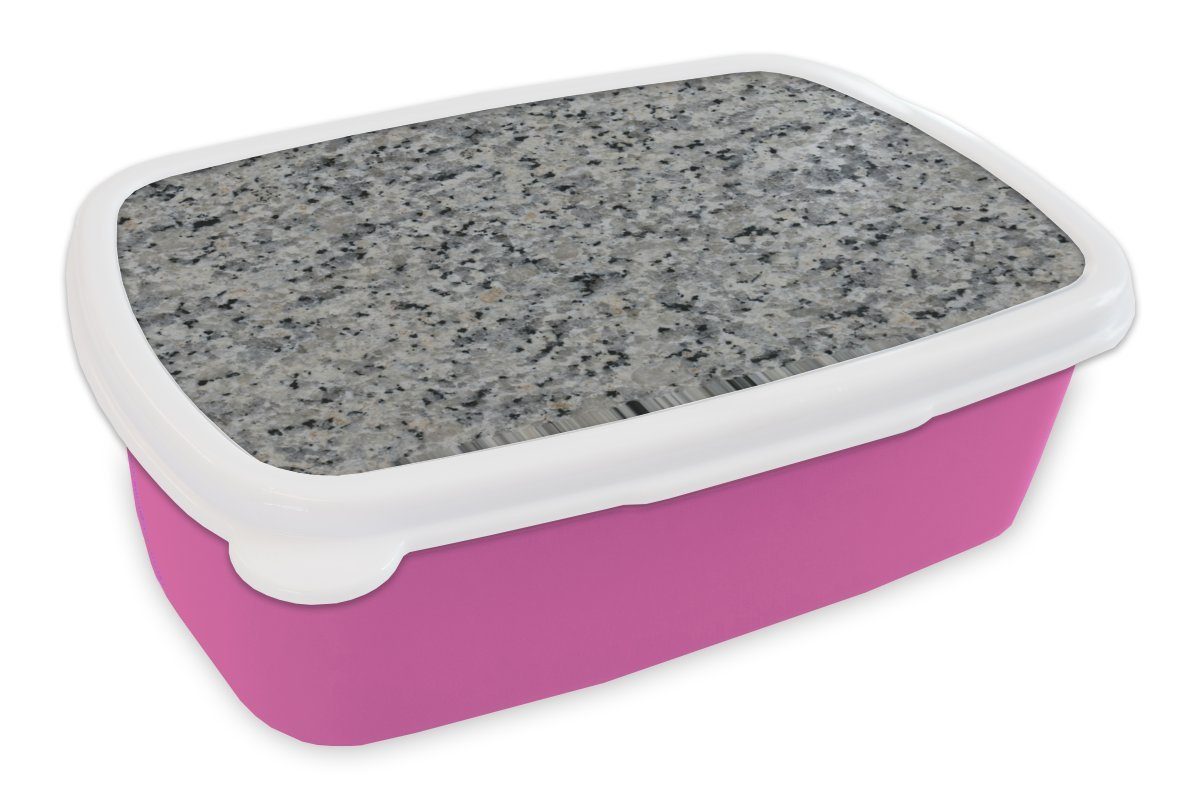 MuchoWow Lunchbox Grau - Granit - Kieselsteine, Kunststoff, (2-tlg), Brotbox für Erwachsene, Brotdose Kinder, Snackbox, Mädchen, Kunststoff rosa