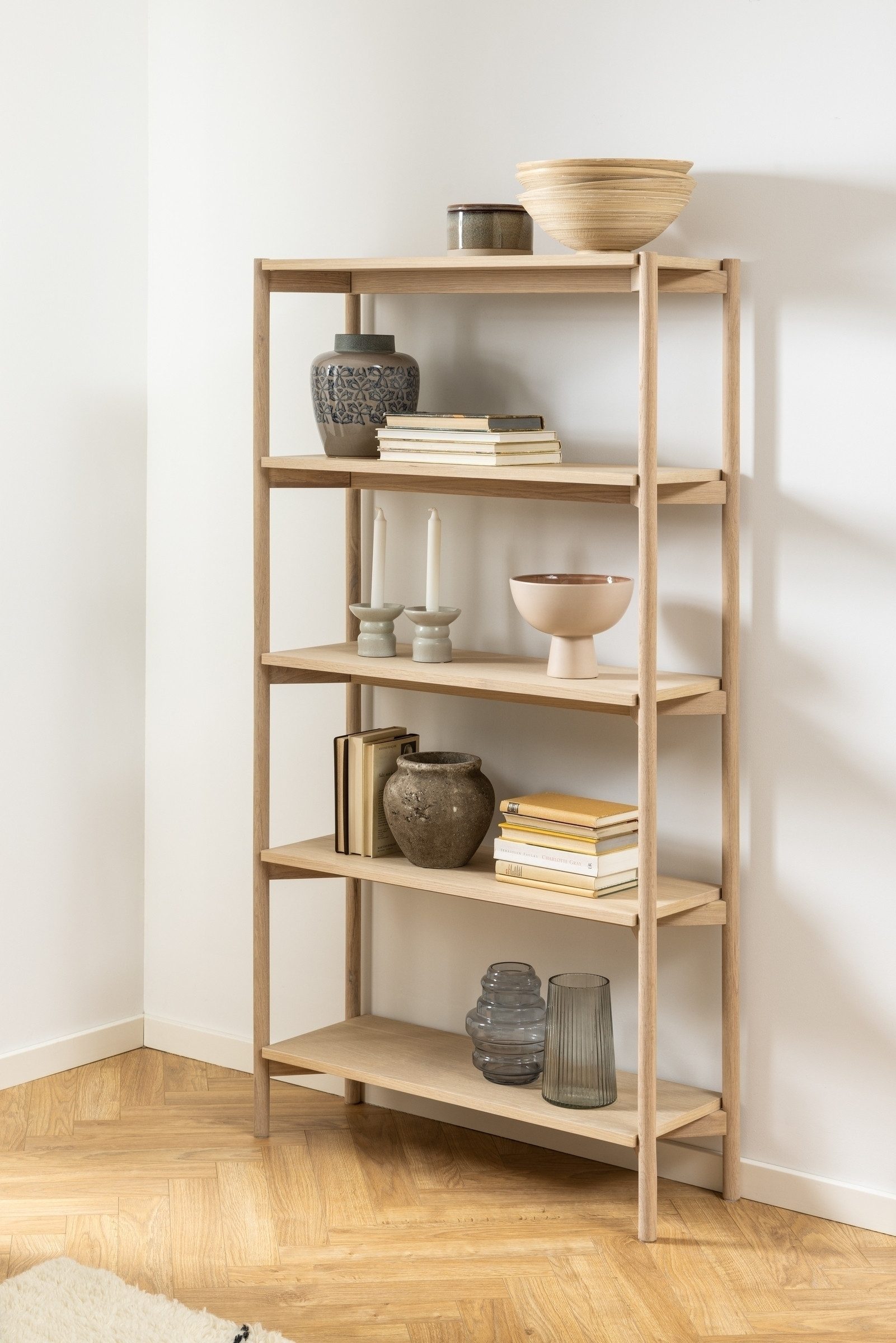 ACTONA GROUP Standregal in Eiche weiss pigmentiert, MDF - 86x160x30cm (BxHxT)