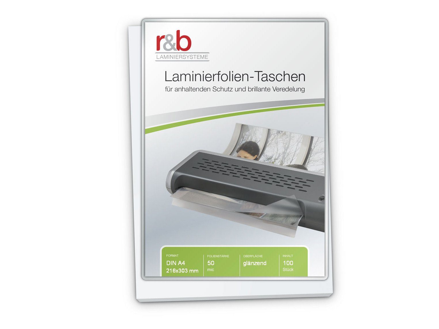 r&b Laminiersysteme Schutzfolie Laminierfolien A4 (216 x 303 mm), 2 x 50 mic, glänzend