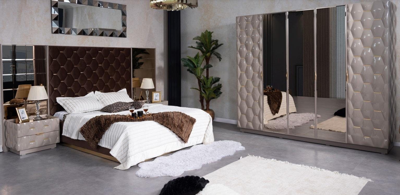 JVmoebel Schlafzimmer-Set Bett Doppel Betten Nachttisch Kleiderschrank Garnitur Schlafzimmer, Made in Europa