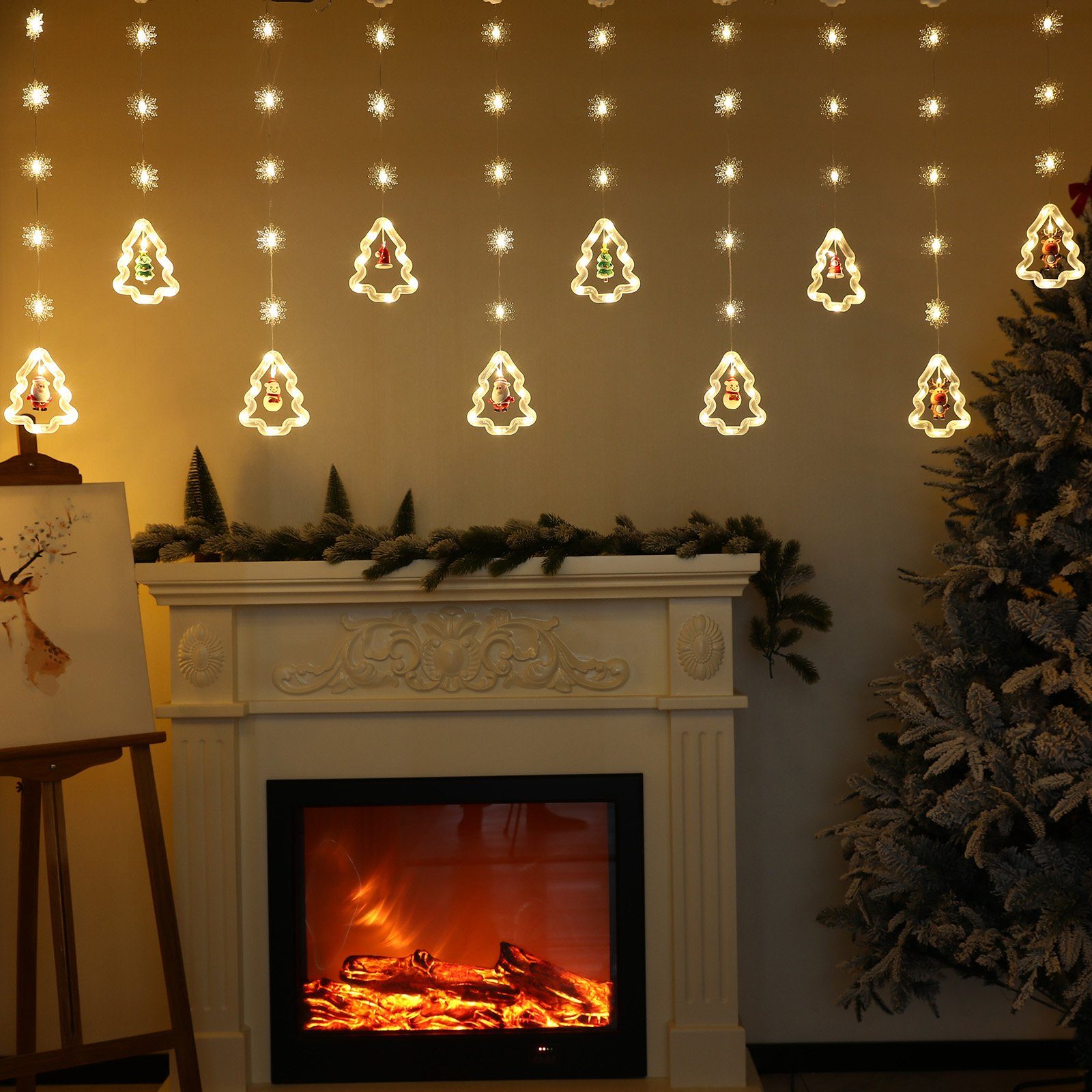 Rosnek LED-Lichtervorhang 3M, für Glitzermodi, Weihnachtsschmuck Weihnachtsparty-Dekoration, Silikon 8 Schneeflocke, 10