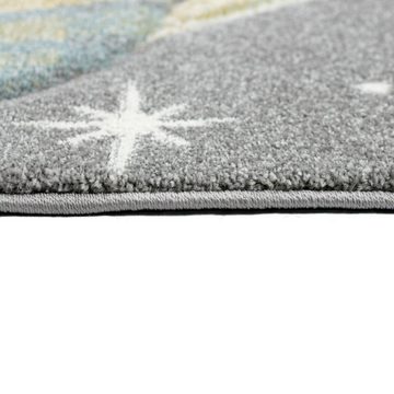 Kinderteppich Kinderteppich mit Sternen und Planeten in pastellgrau, TeppichHome24, rechteckig, Höhe: 1.3 mm