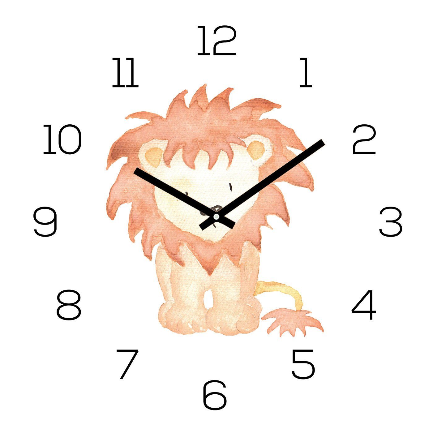 Levandeo® Wanduhr (Wanduhr Zootiere 30x30cm Kinder Glasbild Tiermotiv Uhr Glas Löwe)