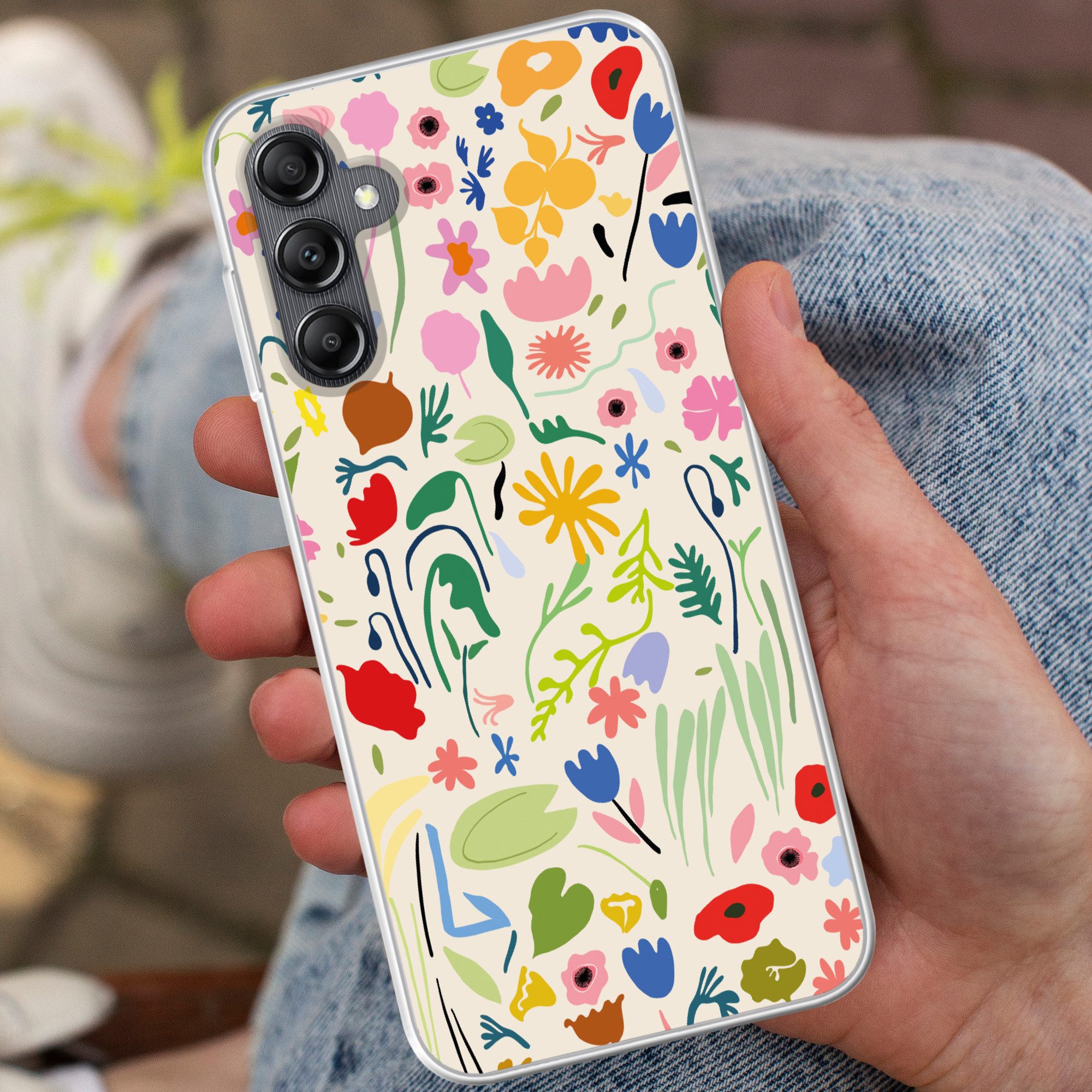 MuchoWow Handyhülle für Samsung Galaxy A14 5G Blumen - Muster - Pflanzen, Smartphone-Bumper, Print, Handy Schutzhülle Dünn