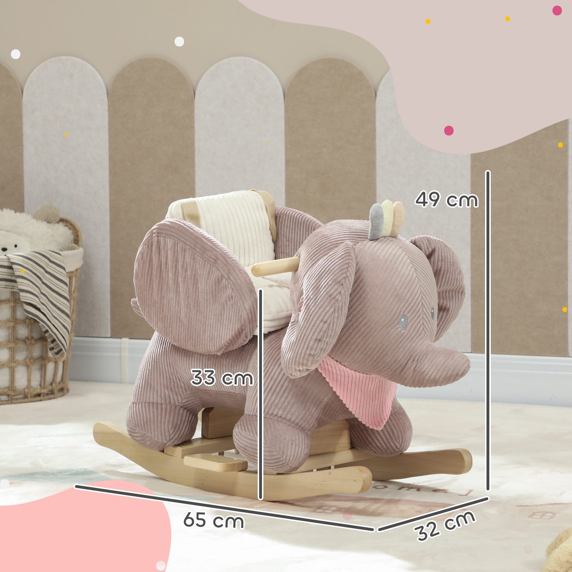 AIYAPLAY Schaukeltier Elefant Schaukel, interaktive Tiergeräusche, weiche Füllung, (1 tlg), für Kinder 1,5-3 Jahre, max. 25 kg, Braun – Bild 3 von 5