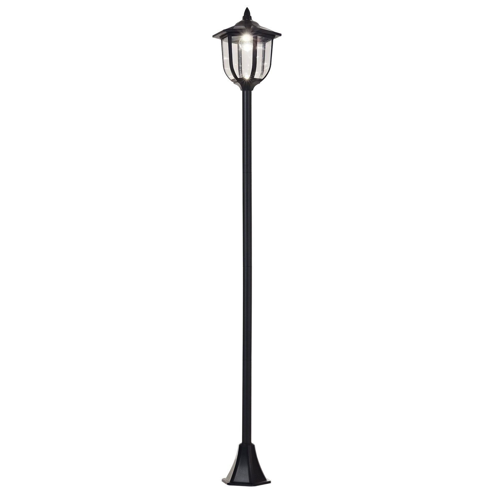 Outsunny Außen-Stehlampe Gartenlaterne, Laterne, Gartenleuchte, 30/60 Lumen, Kunststoff Schwarz, Solarbetrieb, wasserdicht, LED fest integriert, Weiß, Ø26.5 x H177 cm