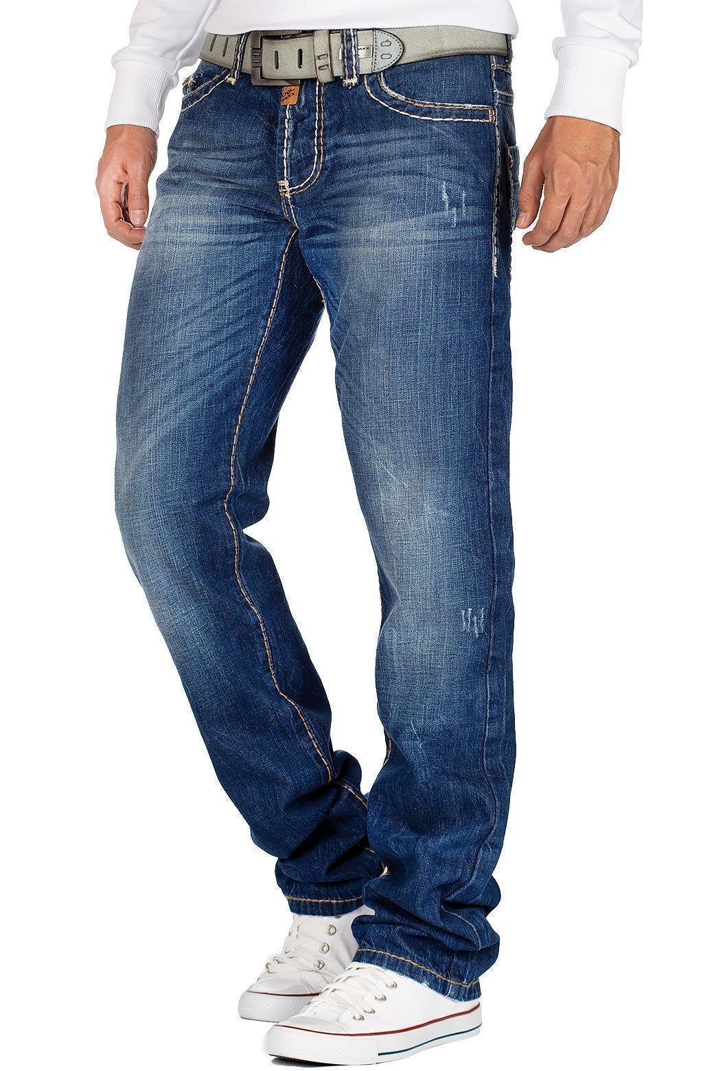 Herren Jeans Cipo & Baxx 5-Pocket-Jeans Cipo & Baxx Herren Jeans BA-C0688 mit dicken Nähten und Patch