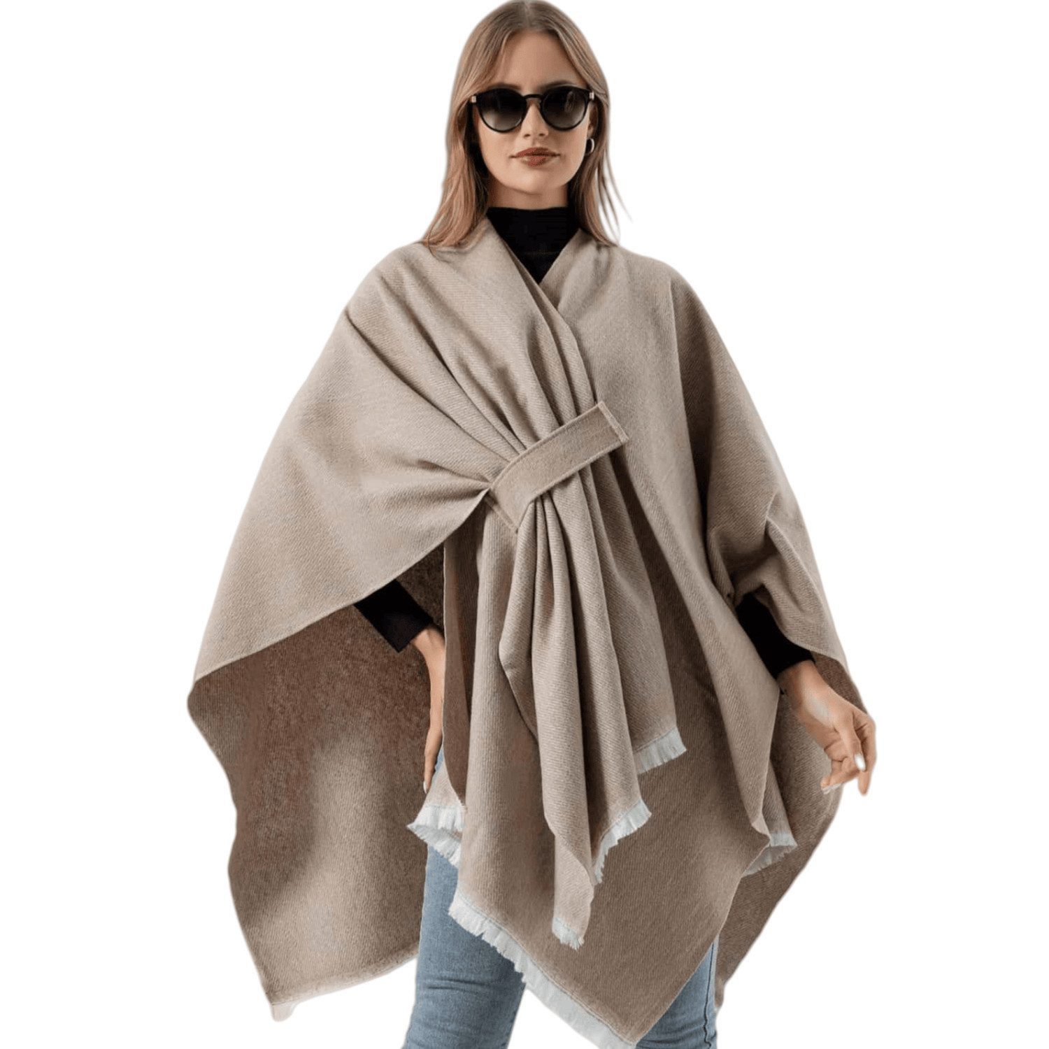 wohnTRAUM24 Strickpullover Schal ,Tücher, warmer Halstuch , Damen oversized Cape, Elegant Cardigan (XXL Schal Umhang, vielseitiger Schal,Beidseitig tragbar, Neue Modelle, vielseitig, elegant) Winterschal Herbstschal