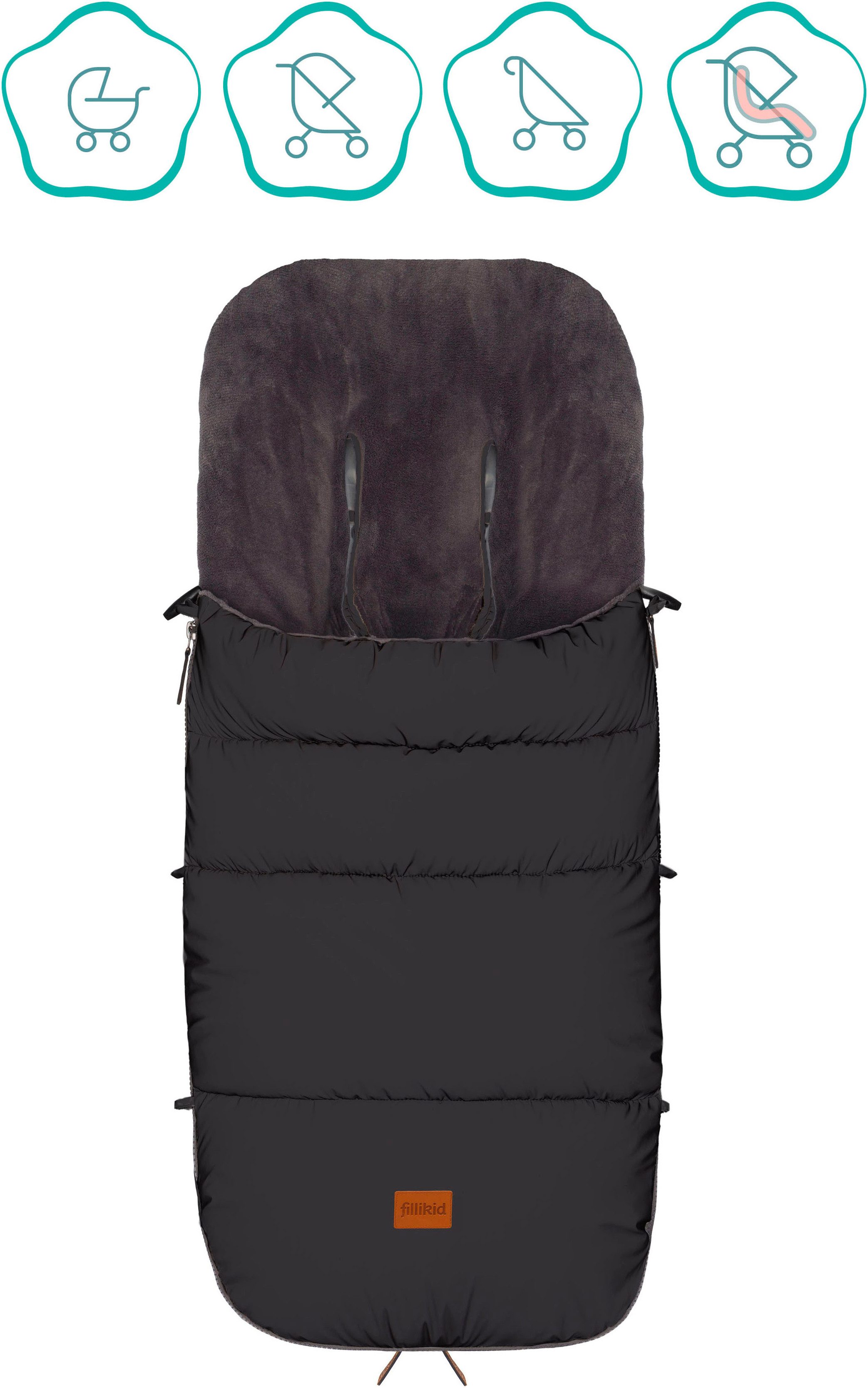 Fillikid Fußsack Kinley Reflect Winterfußsack, schwarz, aus stark reflektierendem Außenmaterial