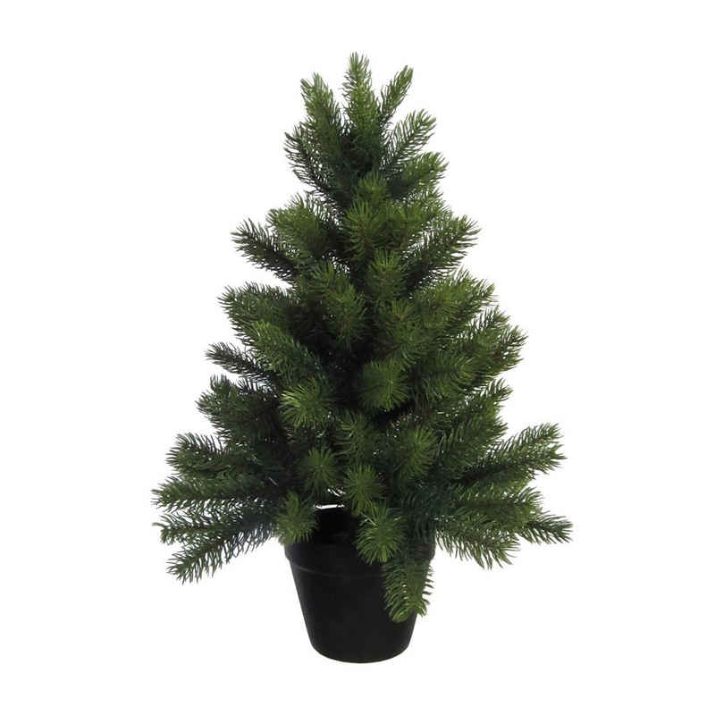 Creativ deco Künstlicher Weihnachtsbaum Weihnachtsdeko aussen, künstlicher Christbaum, Tannenbaum, mit schwarzem Kunststoff-Topf