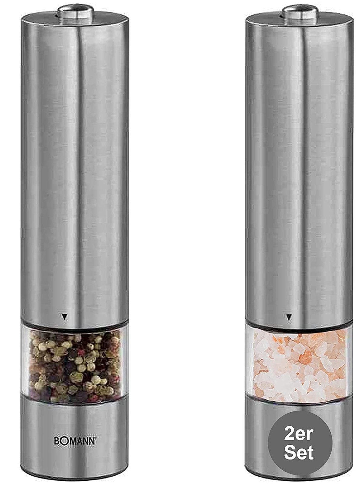 bmf-versand Gewürzstreuer Elektrische Salzmühle und Pfeffermühle 2er Set mit Licht Edelstahl, (2er Set, 2-tlg), individuell zum Befüllen
