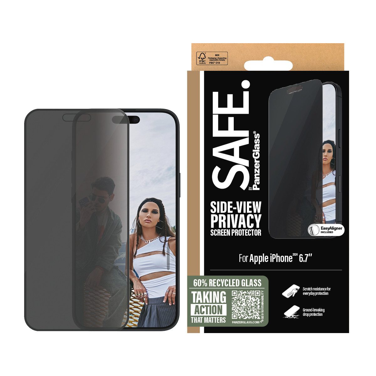 SAFE by PanzerGlass Displayschutzglas Side-View Privacy Screen Protection für Apple iPhone 16 Plus, 1 Stück, Displayschutzfolie, Schutzfolie, Bildschirmschutz, kratz- & stoßfest