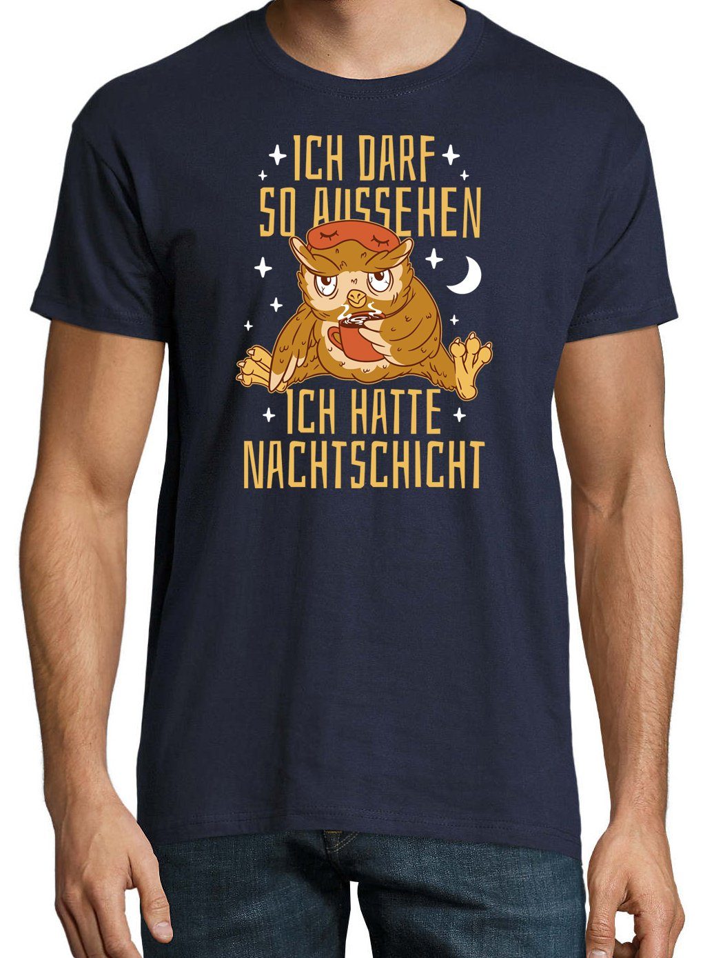 Youth Designz T-Shirt NACHTSCHICHT Ich Darf lustigem Aussehen Herren T-Shirt und mit Logo Navyblau So Spruch Aufdruck