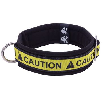 D by E Couture Hunde-Halsband "CAUTION", gepolstert, verstellbar, 40mm breit, Handmade