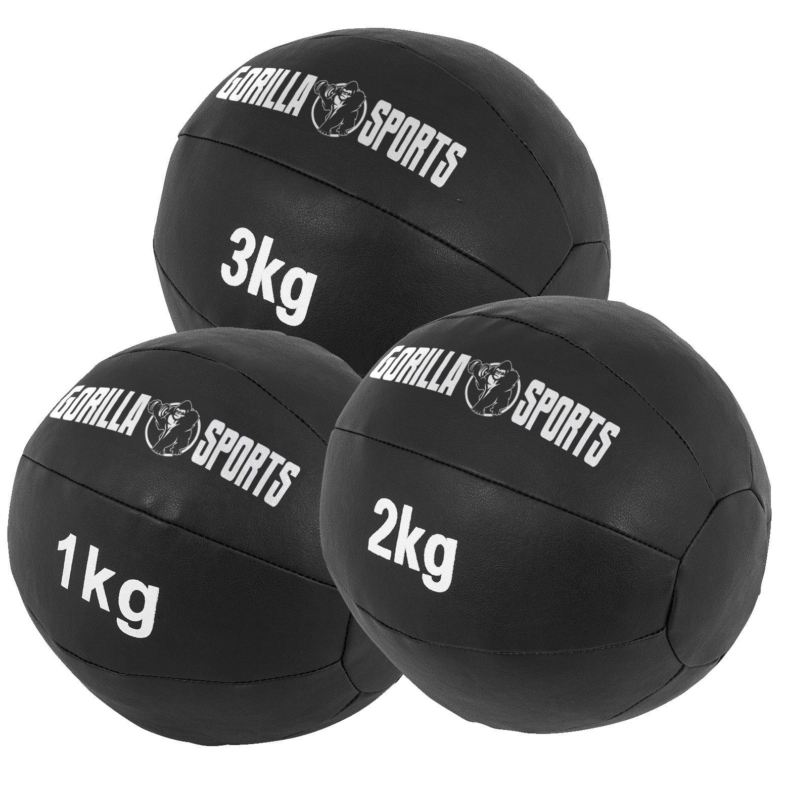GORILLA SPORTS Medizinball Einzeln/Set, 29cm, aus Leder, Trainingsball, Fitnessball, Gewichtsball Set 6 kg