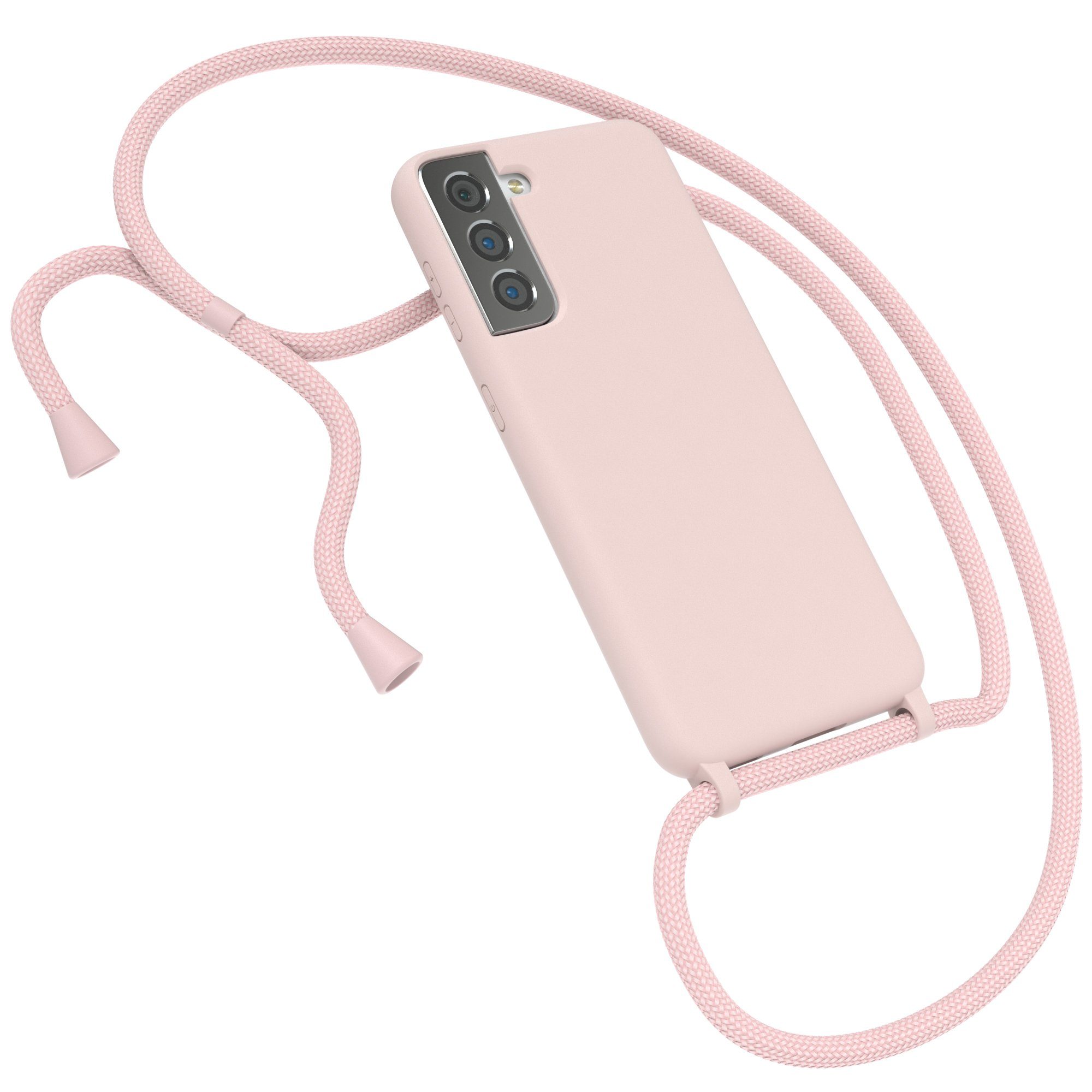 EAZY CASE Handykette Silikon Kette für Samsung Galaxy S21 6,2 Zoll, Umhängeband Kordel Hülle mit Band Schutzhülle Bumper Etui Matt Rosé