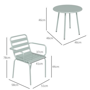 Outsunny Balkonset Bistroset Gartenmöbel Set mit 1 Couchtisch, 2 Stapelbaren Stühlen, (Sitzgruppe, 3-tlg., Gartensitzgarnitur), für Balkon, Terrasse, Stahl, Grün