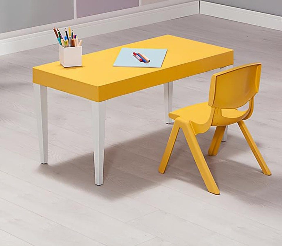 Xlmoebel Kindertisch Rechteckiger Gelber Designer Tisch für das Kinderzimmer (120 x 60 x 60 cm), Made in Europa