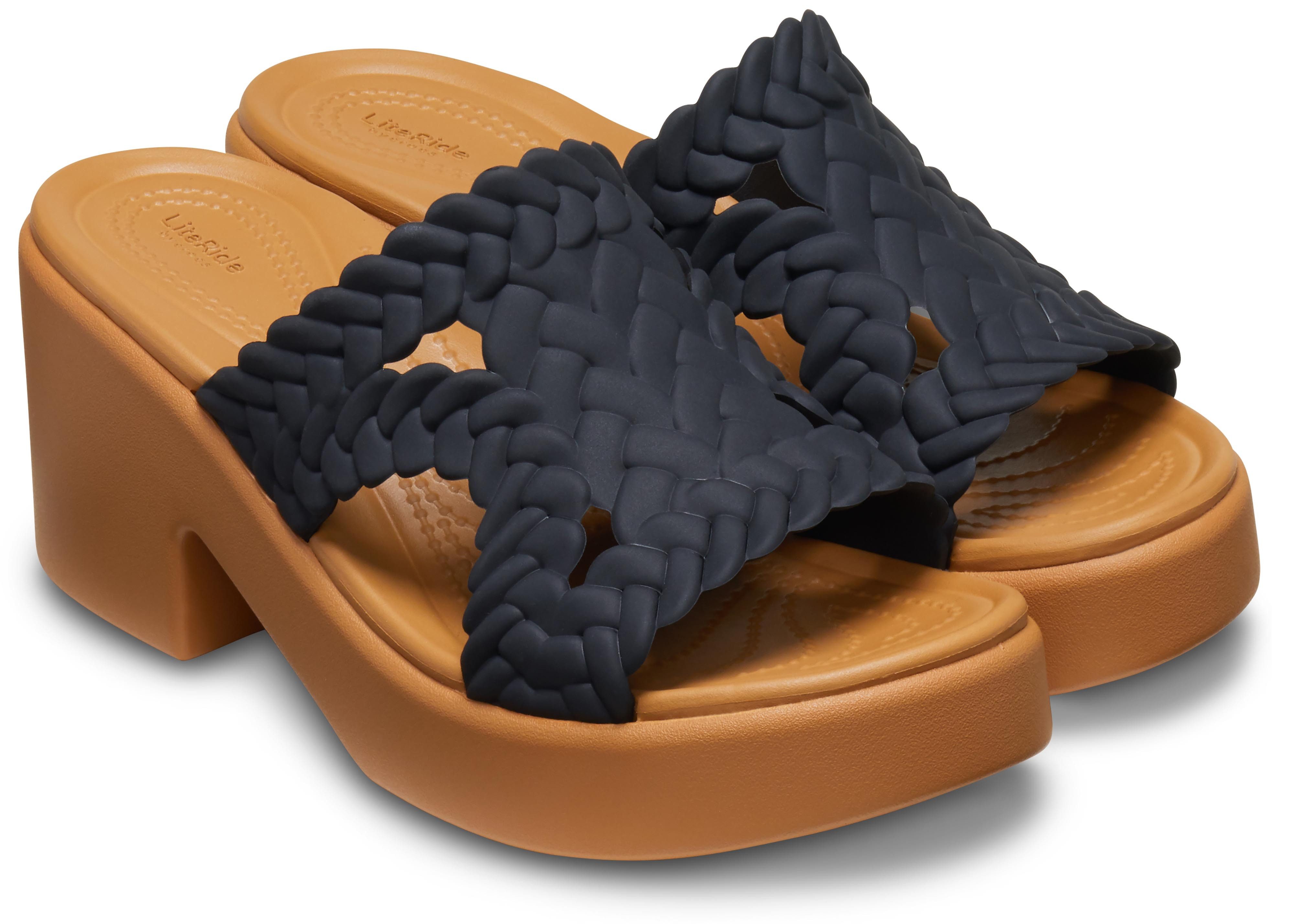 Crocs Brooklyn Woven Slide Heel Pantolette Sandale, Sommerschuh mit modischem Blockabsatz