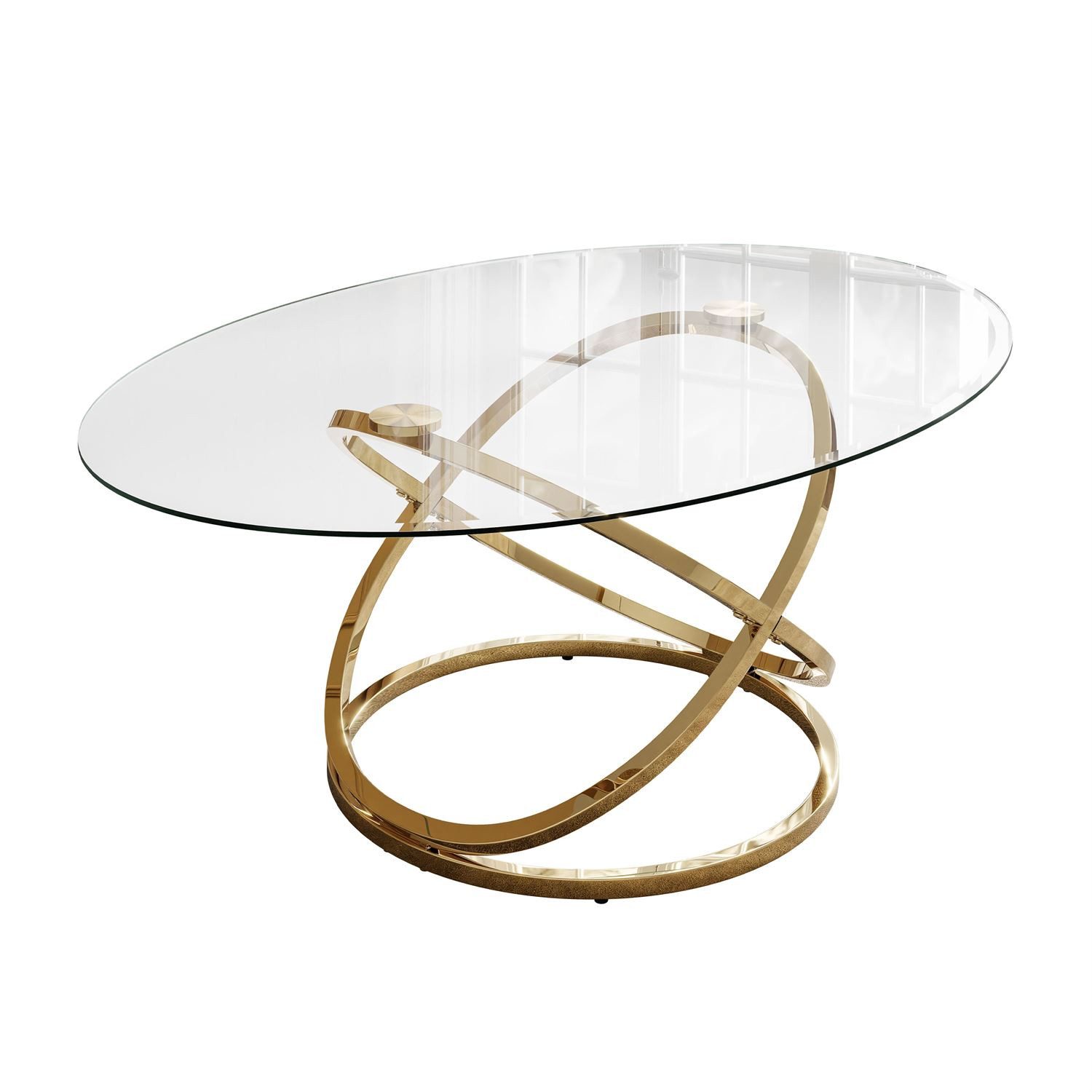 Lookway Couchtisch BELLE Sofatisch mit Glasplatte und goldener Basis (1x Couchtisch), 122x82x47 cm – Bild 5 von 5