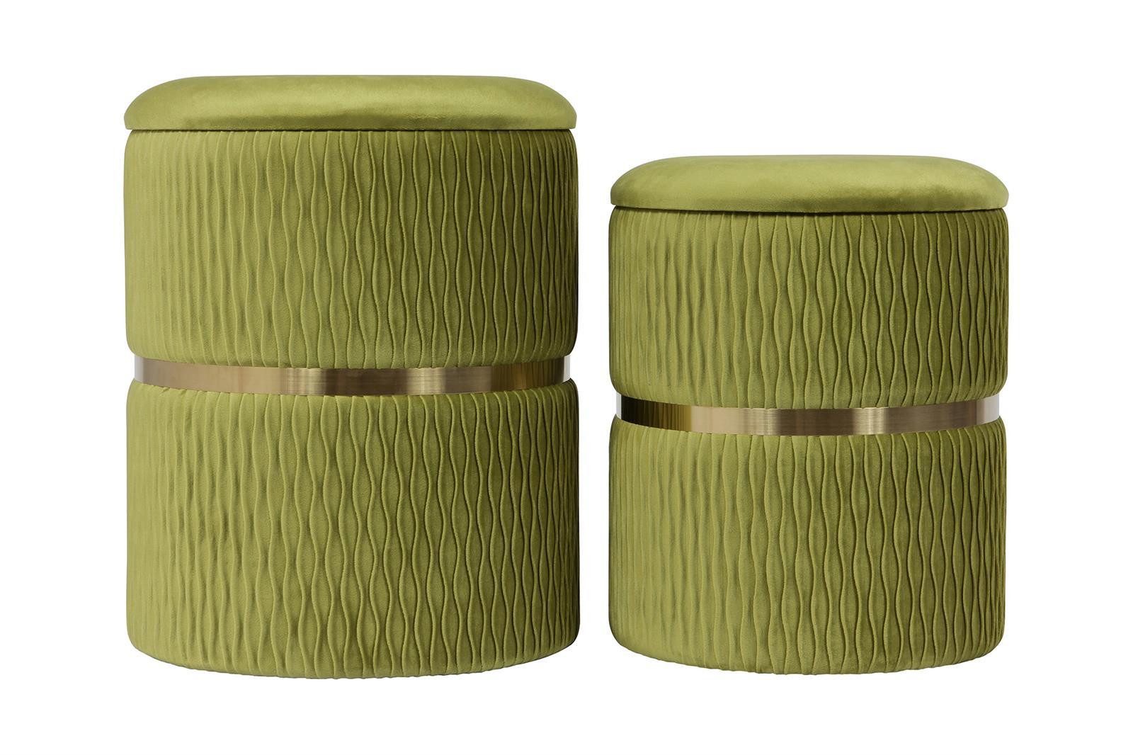 Hocker Samthocker 2er-Set Atama Grün - Stauraum, Stapelbar