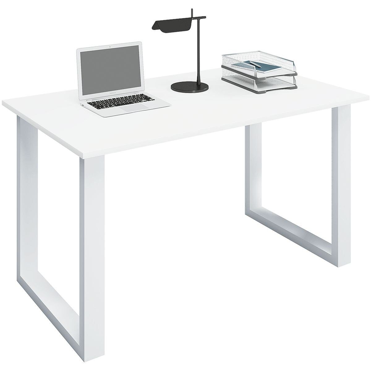 VCM Schreibtisch Lona, rechteckig, Tiefe 80 cm, Bügel-Fuß weiß