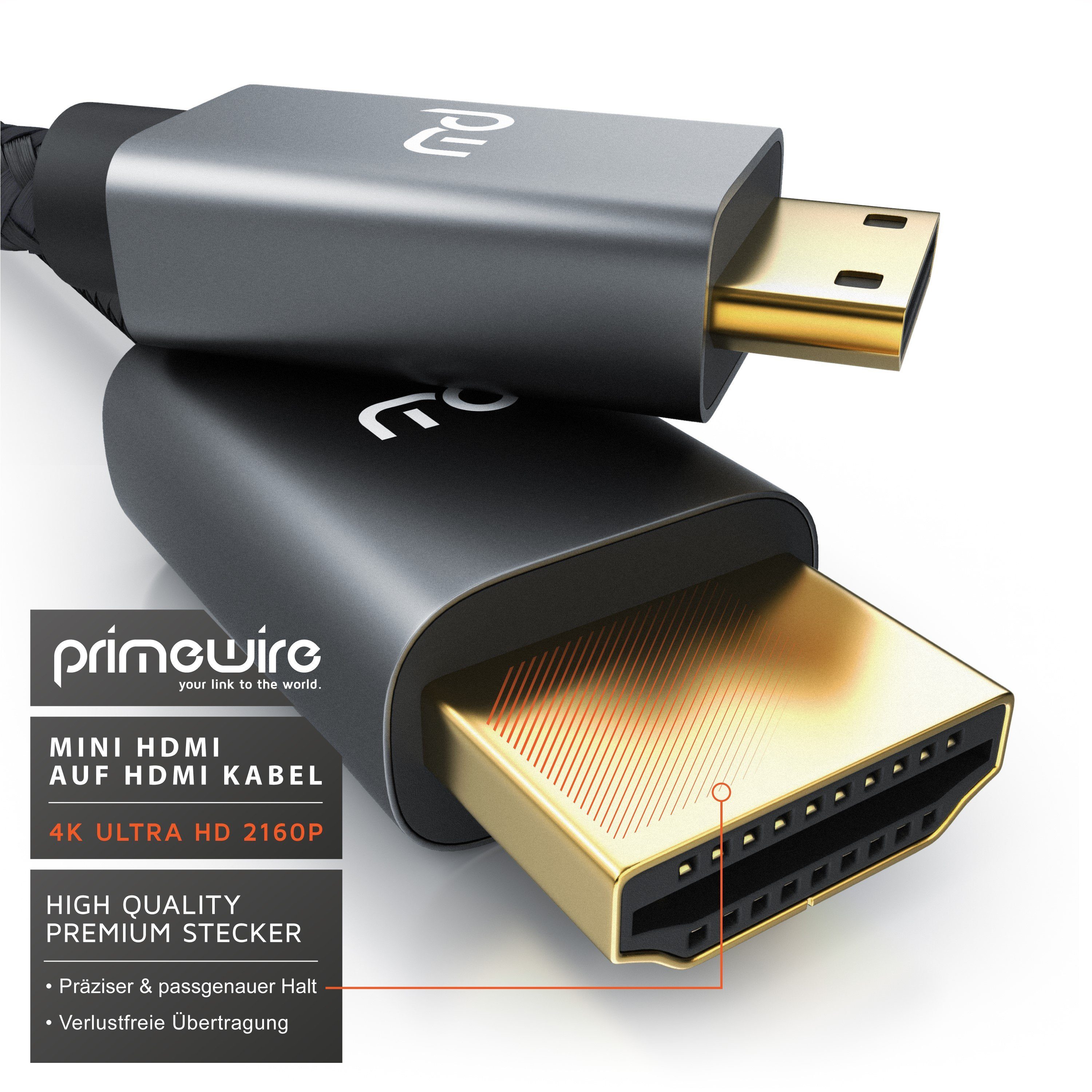 Primewire 4K HDMI auf Mini HDMI Adapterkabel 3840 x 2160 @ 60 Hz - 3m HDMI-Kabel, HDMI Typ C (Mini), HDMI Typ A (300 cm), Ultra High Speed, eARC, HDCP, ideal fü – Bild 4 von 5