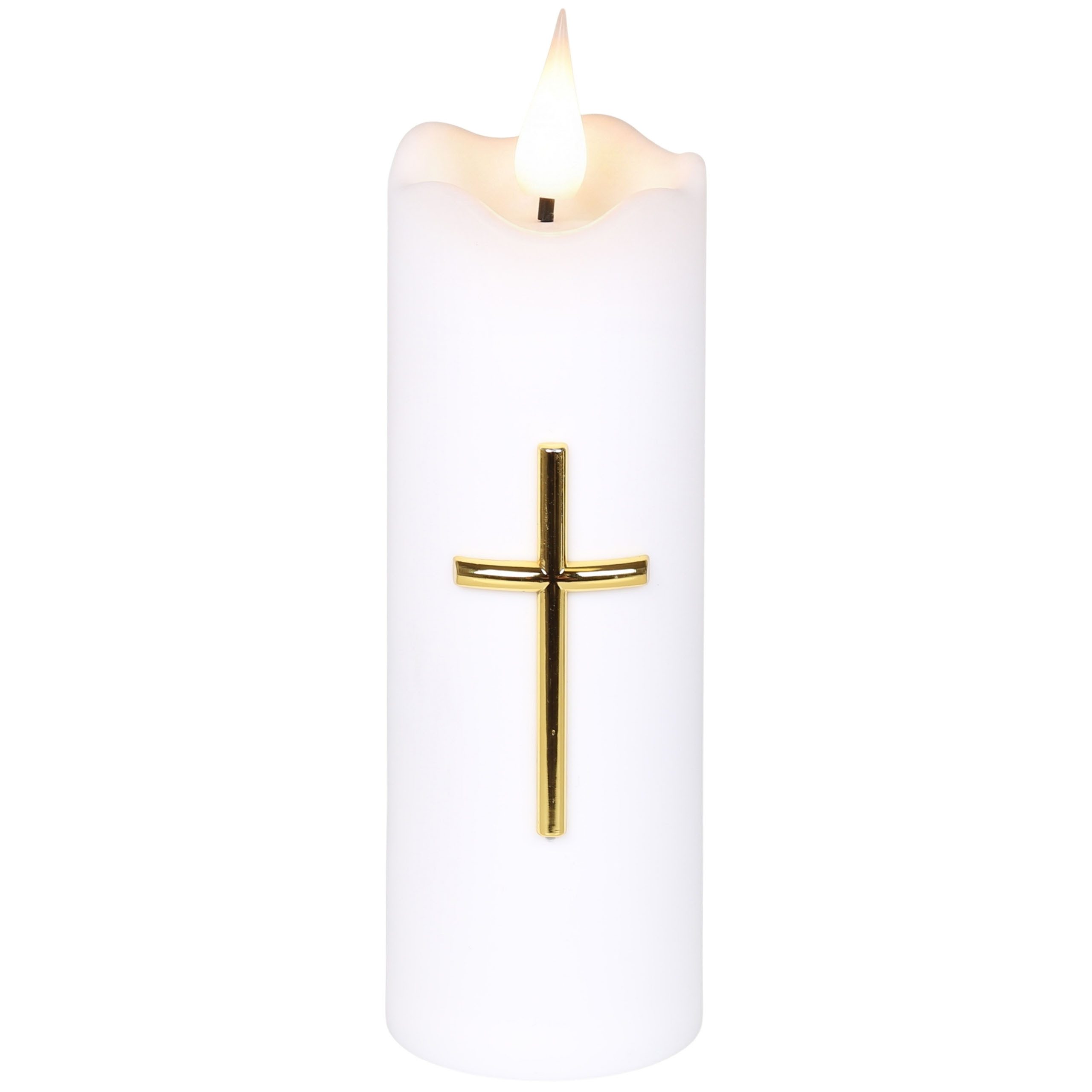 Sarcia.eu LED-Kerze Weiße LED-Kerze mit Kreuz, Flammeneffekt, batteriebetrieben, 15,5 cm – Bild 2 von 5