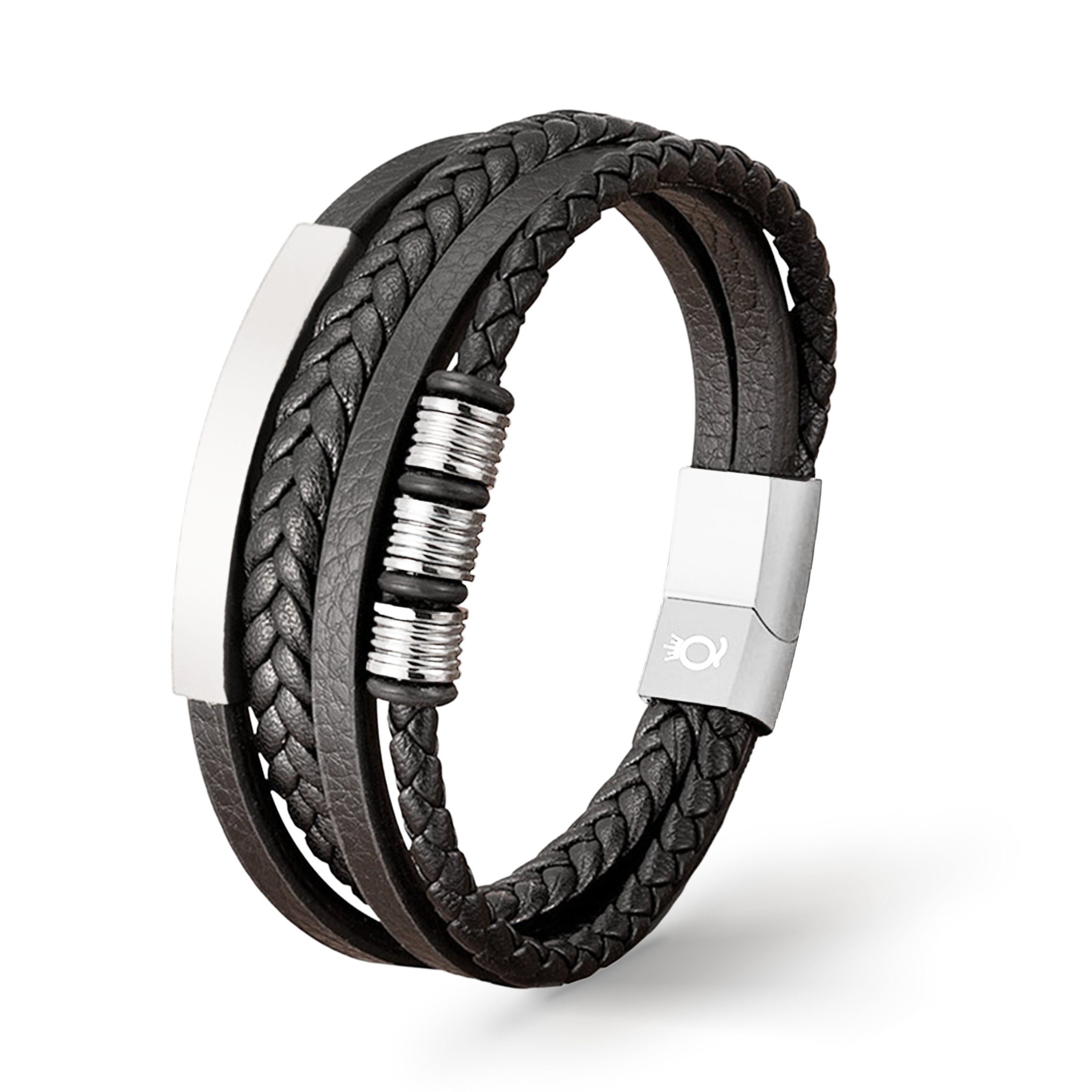 UNIQAL.de Lederarmband Herren "SHAPE" handgefertigt, geflochten, verstellbar (Klassisch, casual, elegant), aus Rindsleder, Edelstahl-Magnetverschluss mit Verlängerungsglied