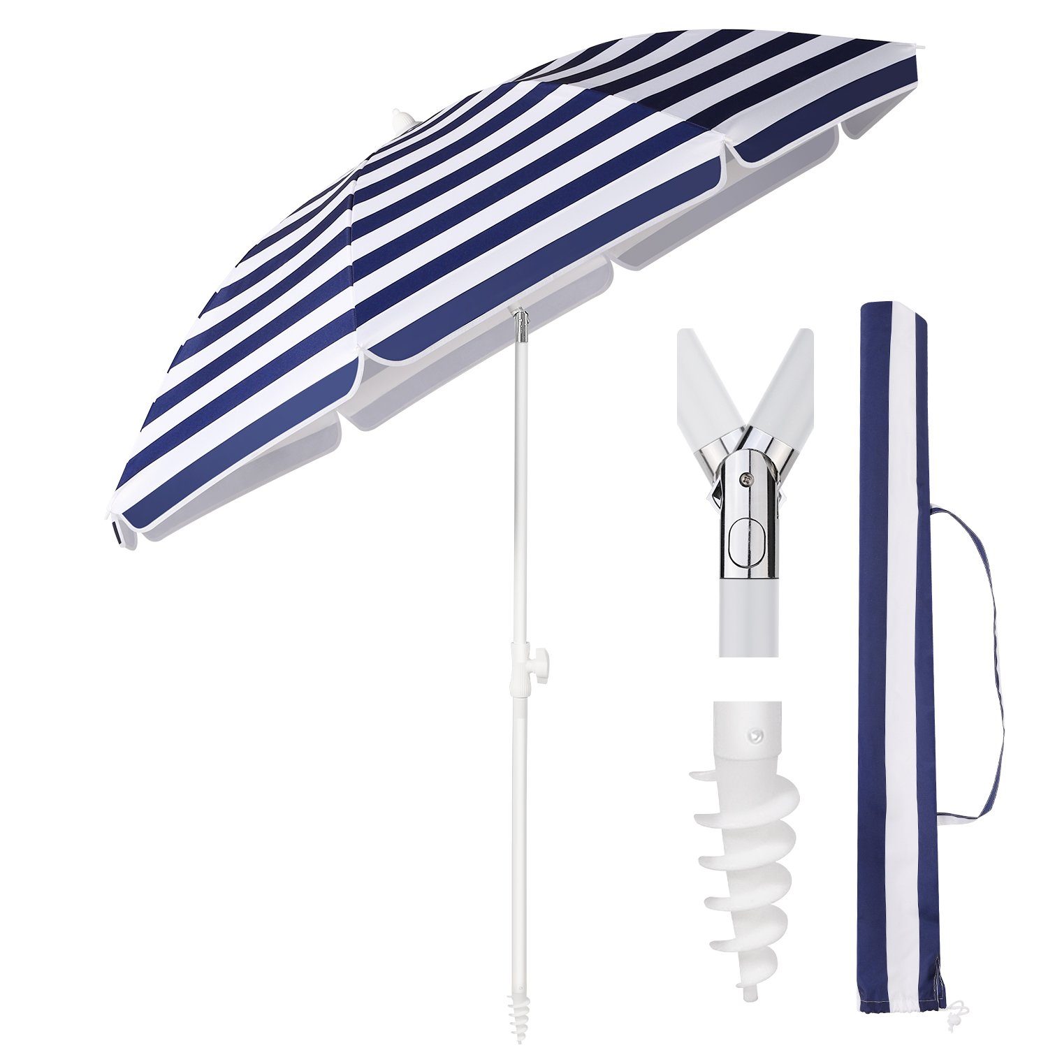 Sonnenschirm Ø160 cm Sonnenschirm UV50+ Balkonschirm mit Tragetasche und Bodenhülse