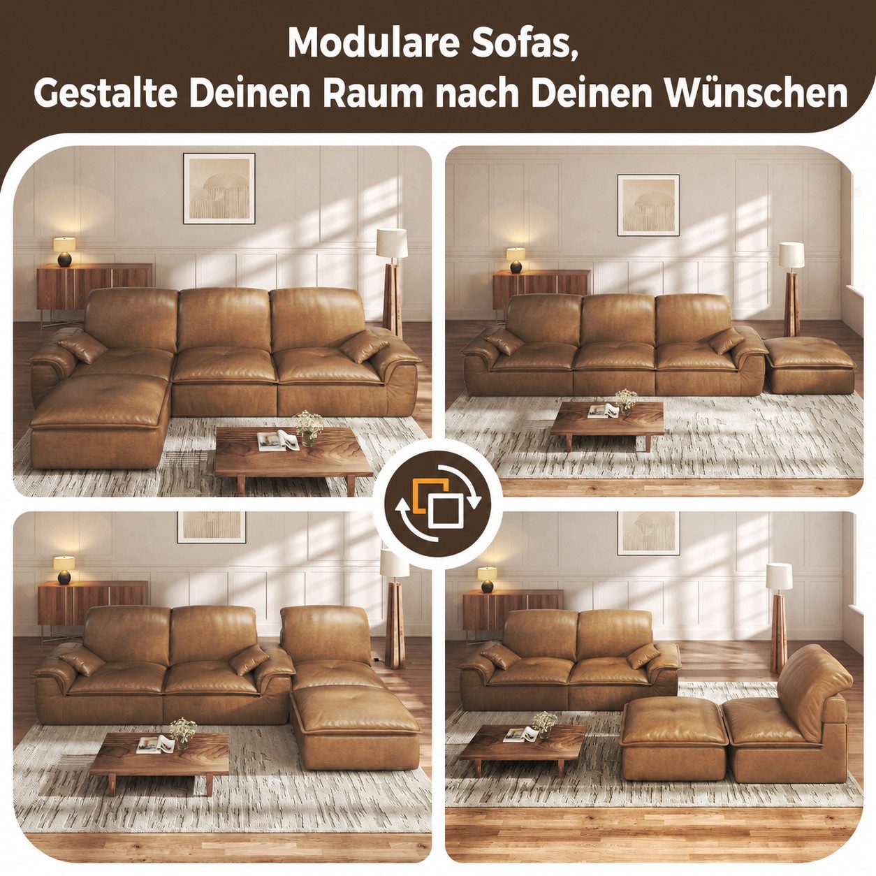 Patbrela Ecksofa 3-Sitzer mit Longchair, Weiches Lederoptik Sofa für Wohnzimmer