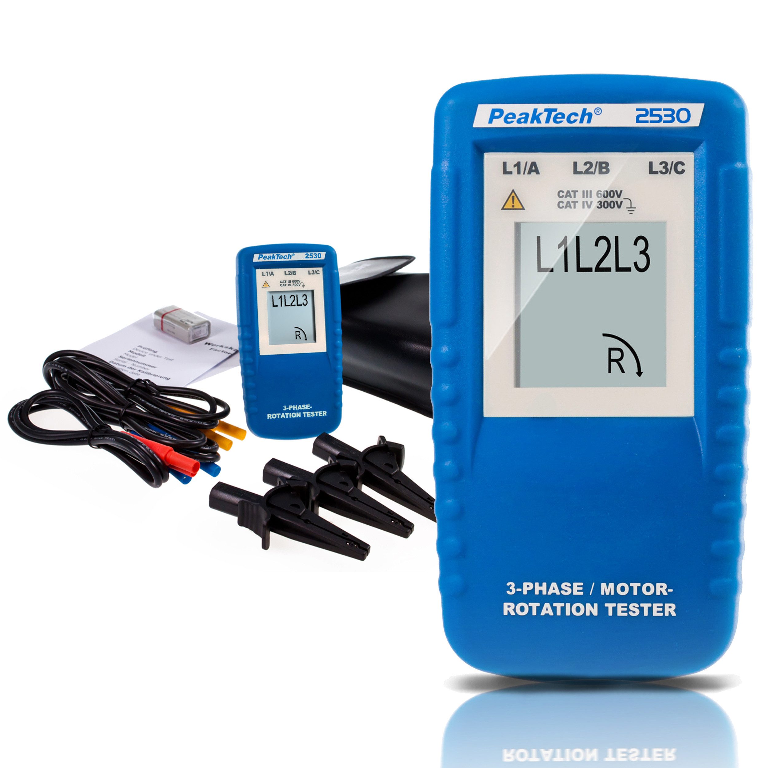 PeakTech Spannungsprüfer 3-Phasen-Drehrichtungsanzeiger mit LCD-Anzeige