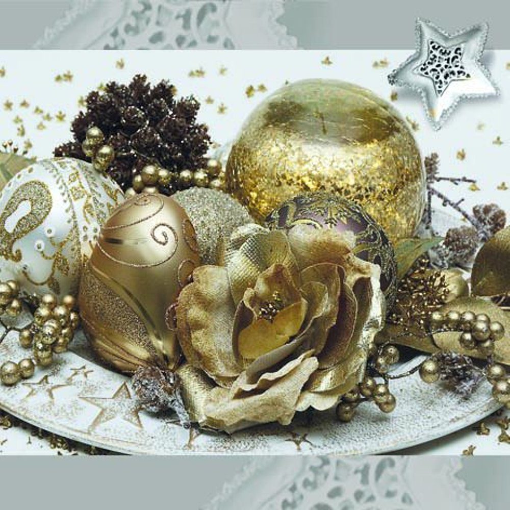 Linoows Papierserviette 20 Servietten, Weihnachten, Kugelglanz in Silber und Gold, (Packung), Motiv Weihnachten, Kugelglanz in Silber und Gold