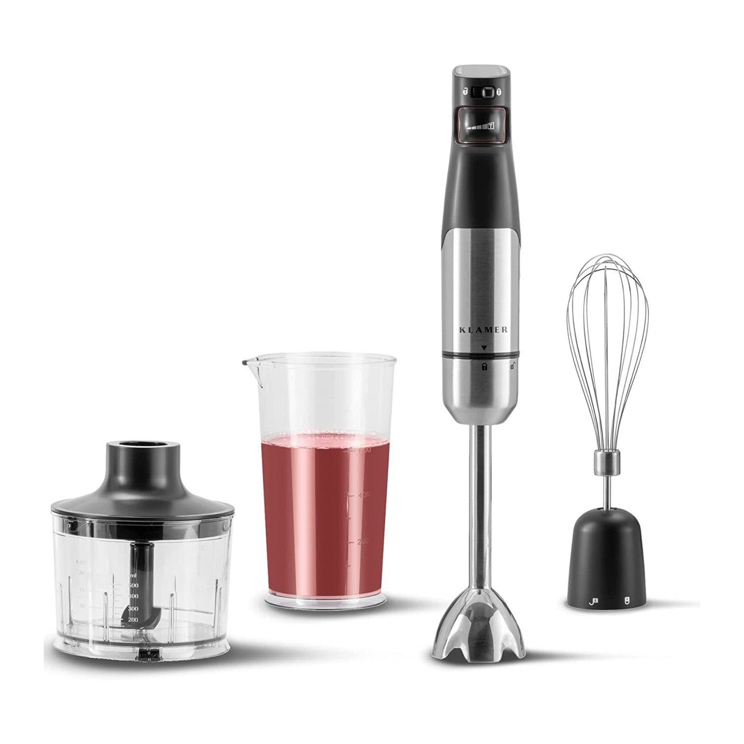 Stabmixer Set 1000 Watt, 4 in 1 Pürierstab Edelstahl mit SmartSpeed per Fingerd…